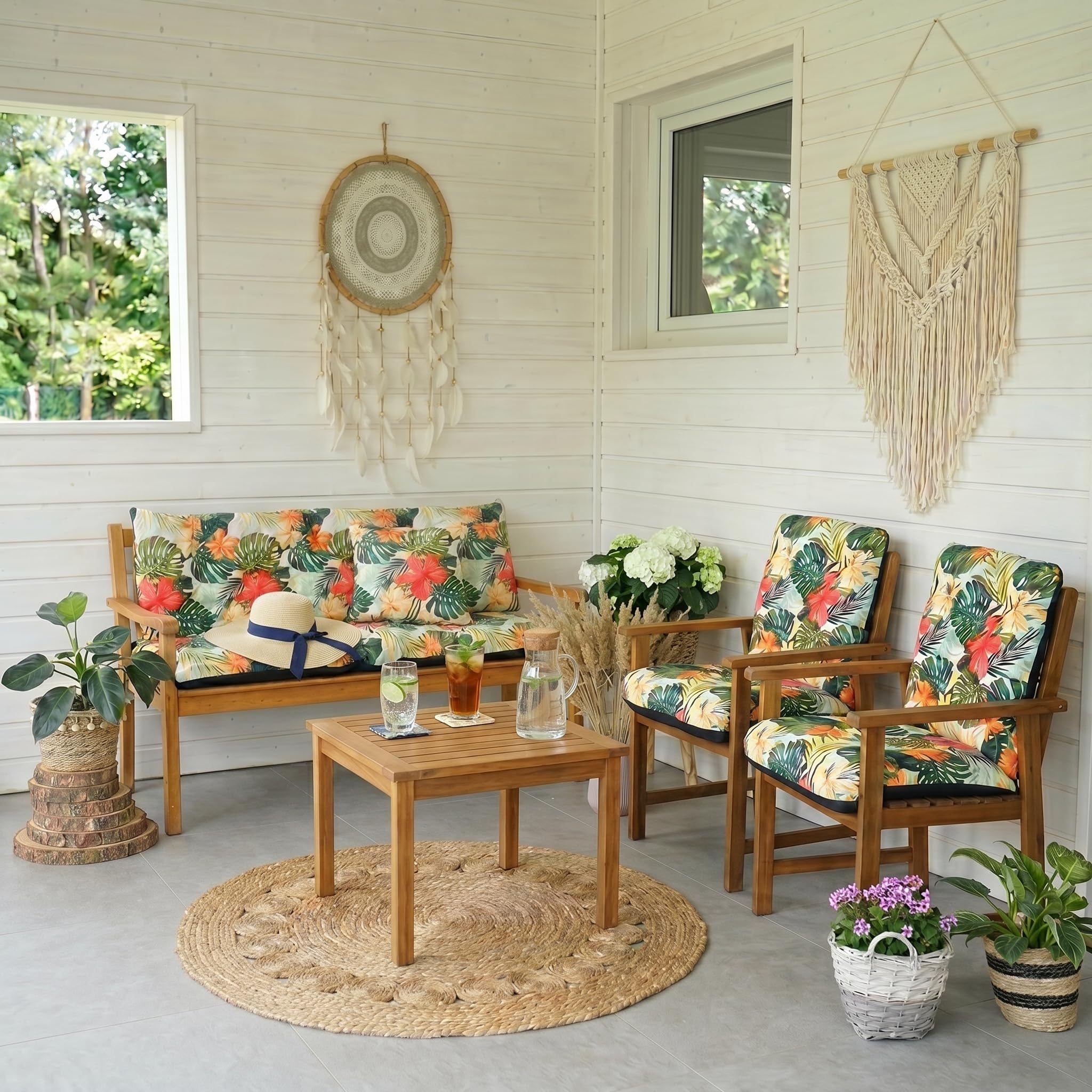 4L Textil Cuscini da Esterno Cuscino per Panca da Esterno Cuscino per panchina da Giardino Cuscini Dondolo 3 posti Cuscini per pallet (100x50x50 cm, Verdi Tropicale)