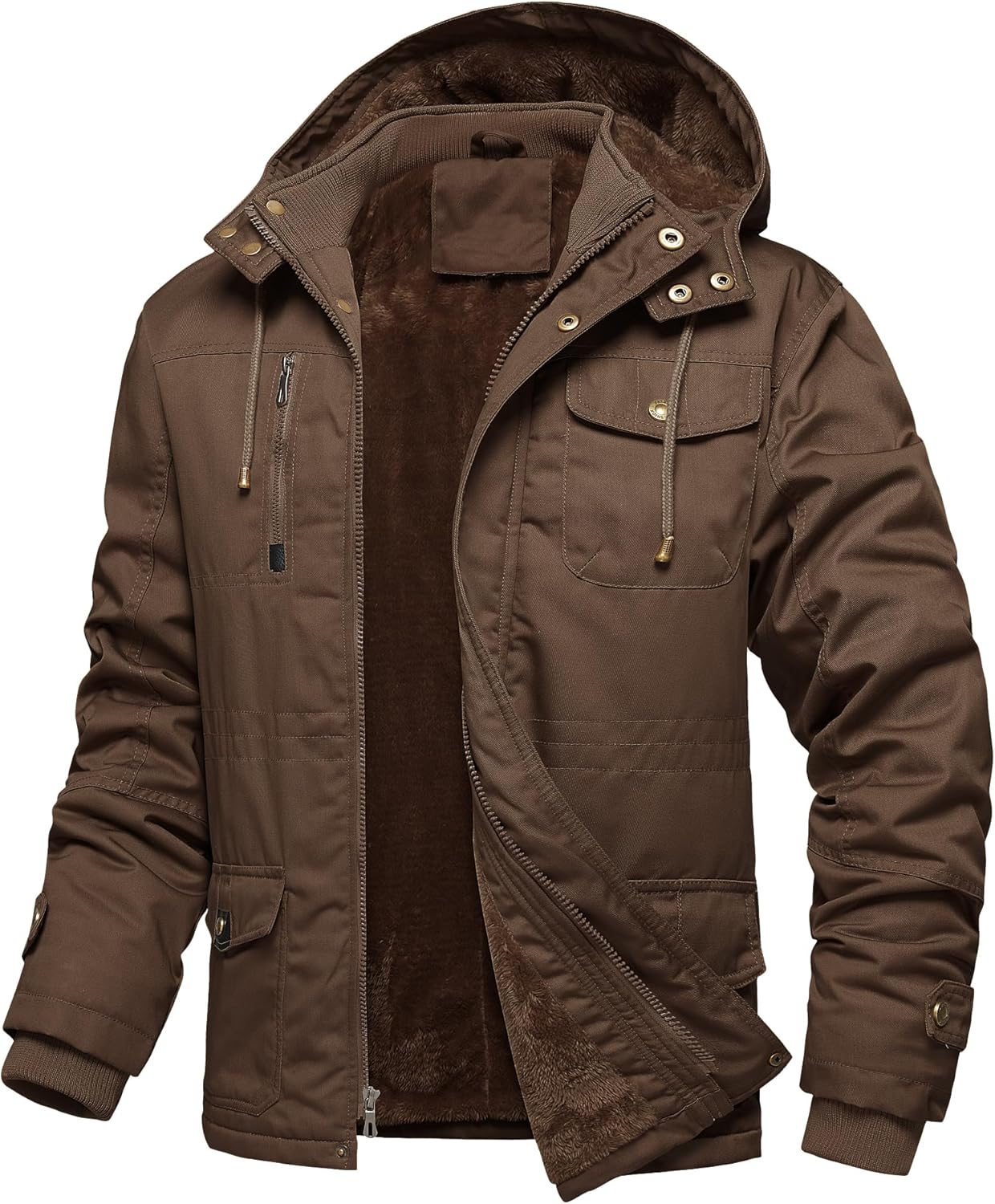 Men's Thick Winter Jackets Fleece Lined Thick Jackets Hood Work Jackets Coat Cotton Military with Cargo Pockets