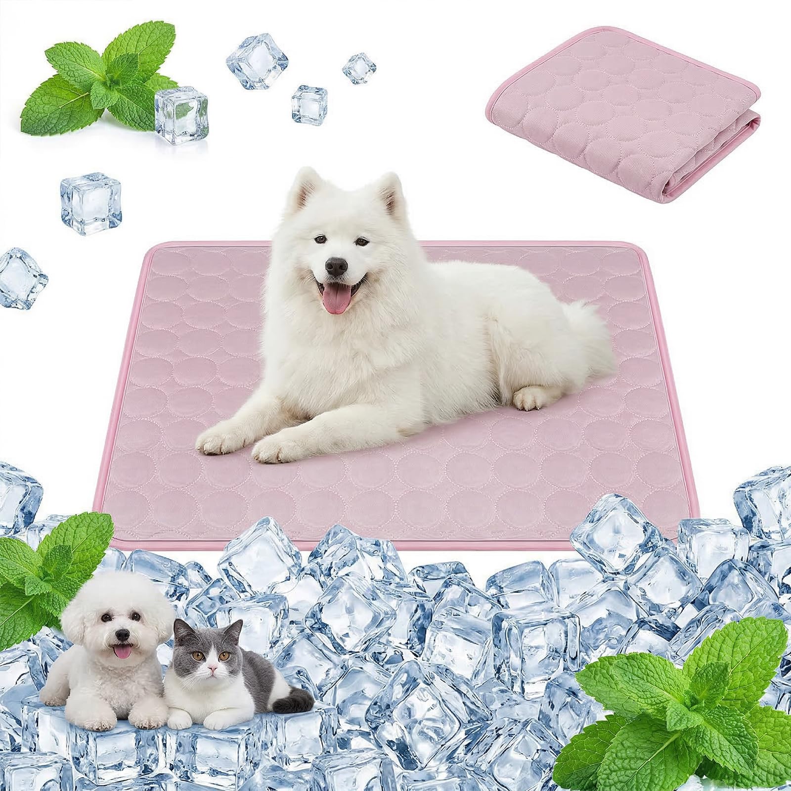 Qoosea Tappetino Rinfrescante per Cani e Gatti, Tappeto Refrigerante in Seta di Ghiaccio per Animali, Grande Cuscino Cane Tappeto Lavabile Materassino Coperta Rinfrescante in Estate (55 * 70CM Rosa)
