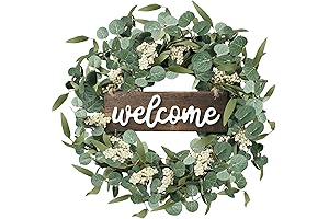 Spring Front Door Wreath with Eucalyptus and Welcome Sign