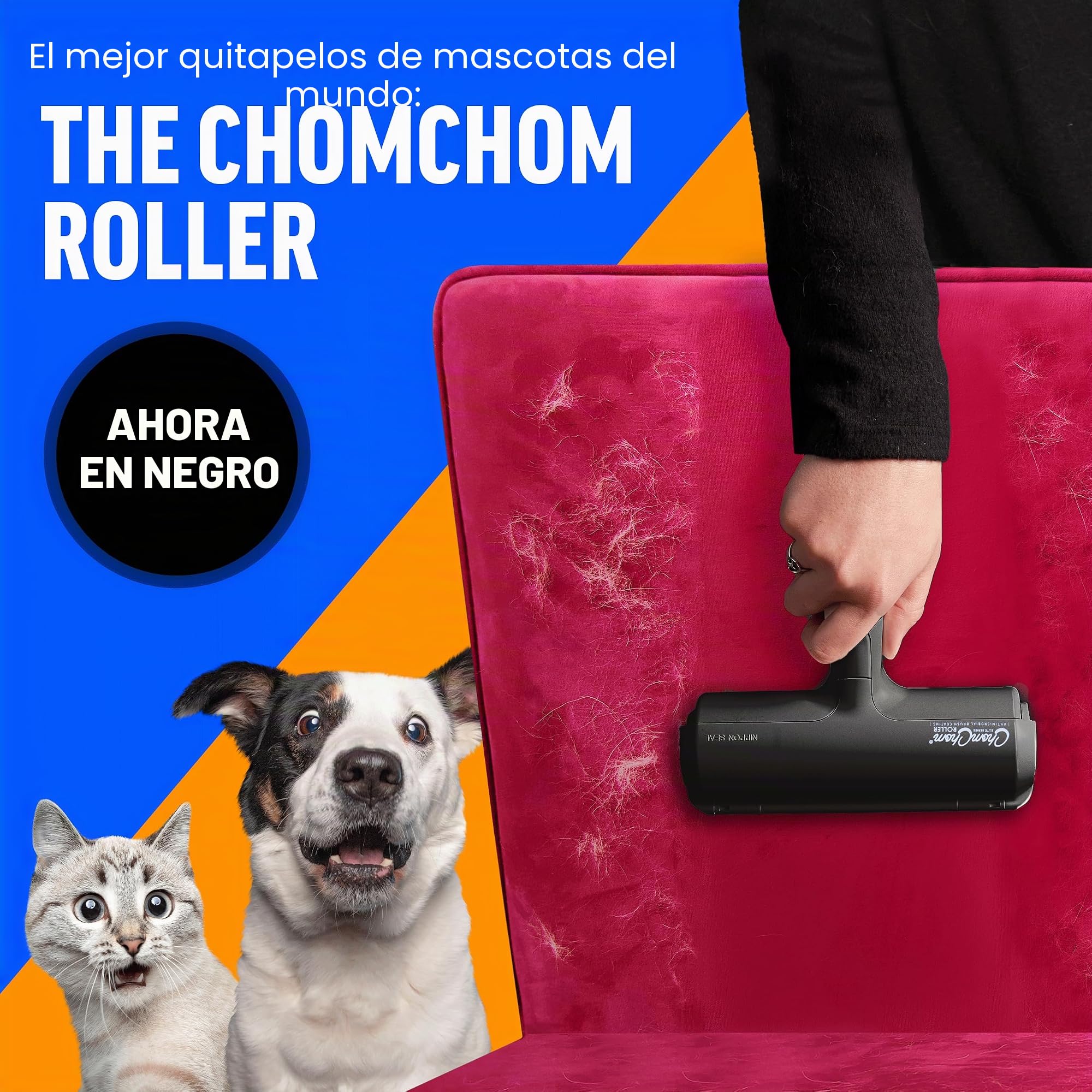 ChomChom Roller Removedor de pelo de mascotas y rodillo reutilizable, removedor de pelusa para muebles, sofá, alfombra, ropa y ropa de cama, portátil
