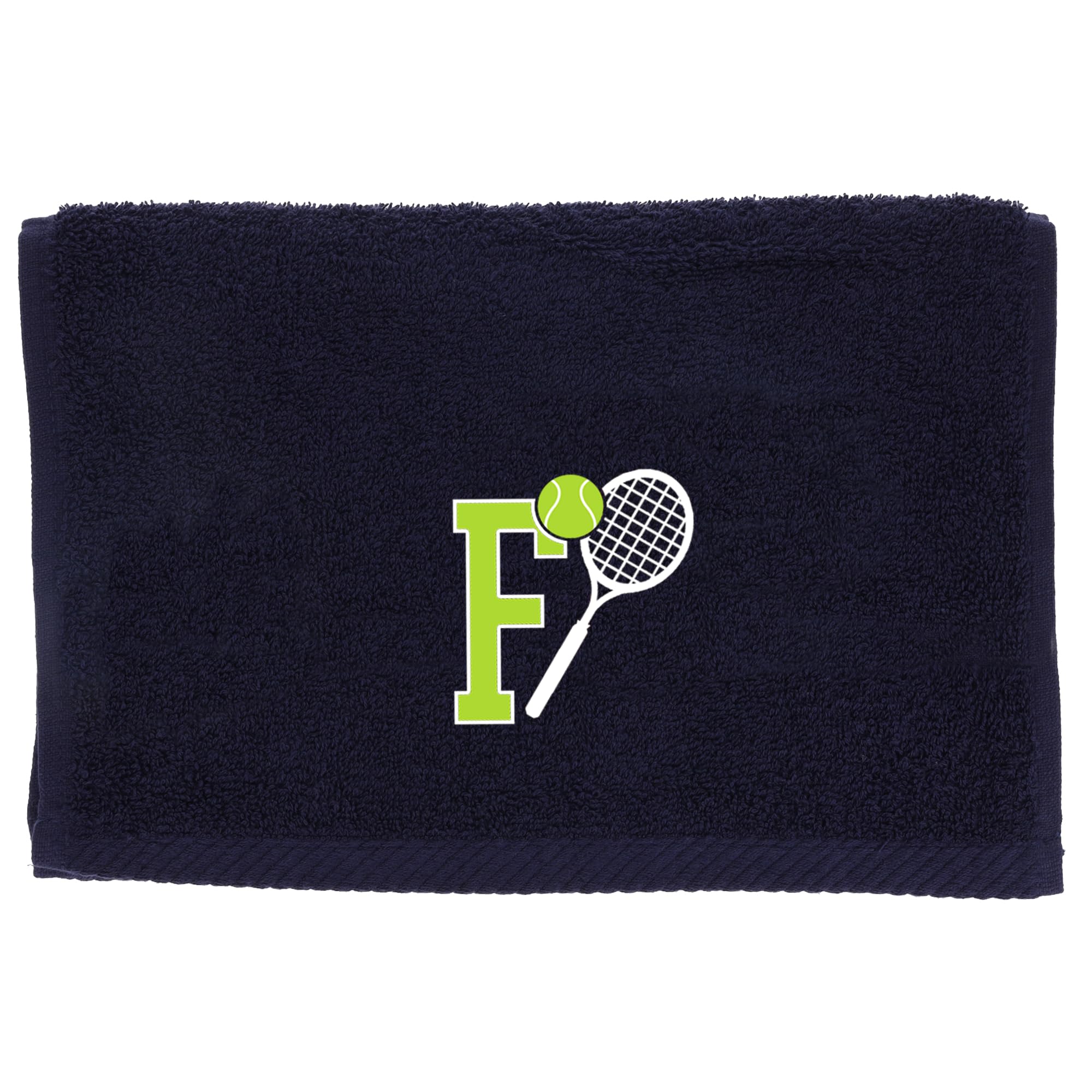 Always Looking Good Tennis Towel with Monogrammed Embroidery Initial Gift for Men & Women, Training Accessory Gift, Gym Towel Present for Tennis Players Birthday, Retirement, Christmas - Navy, F