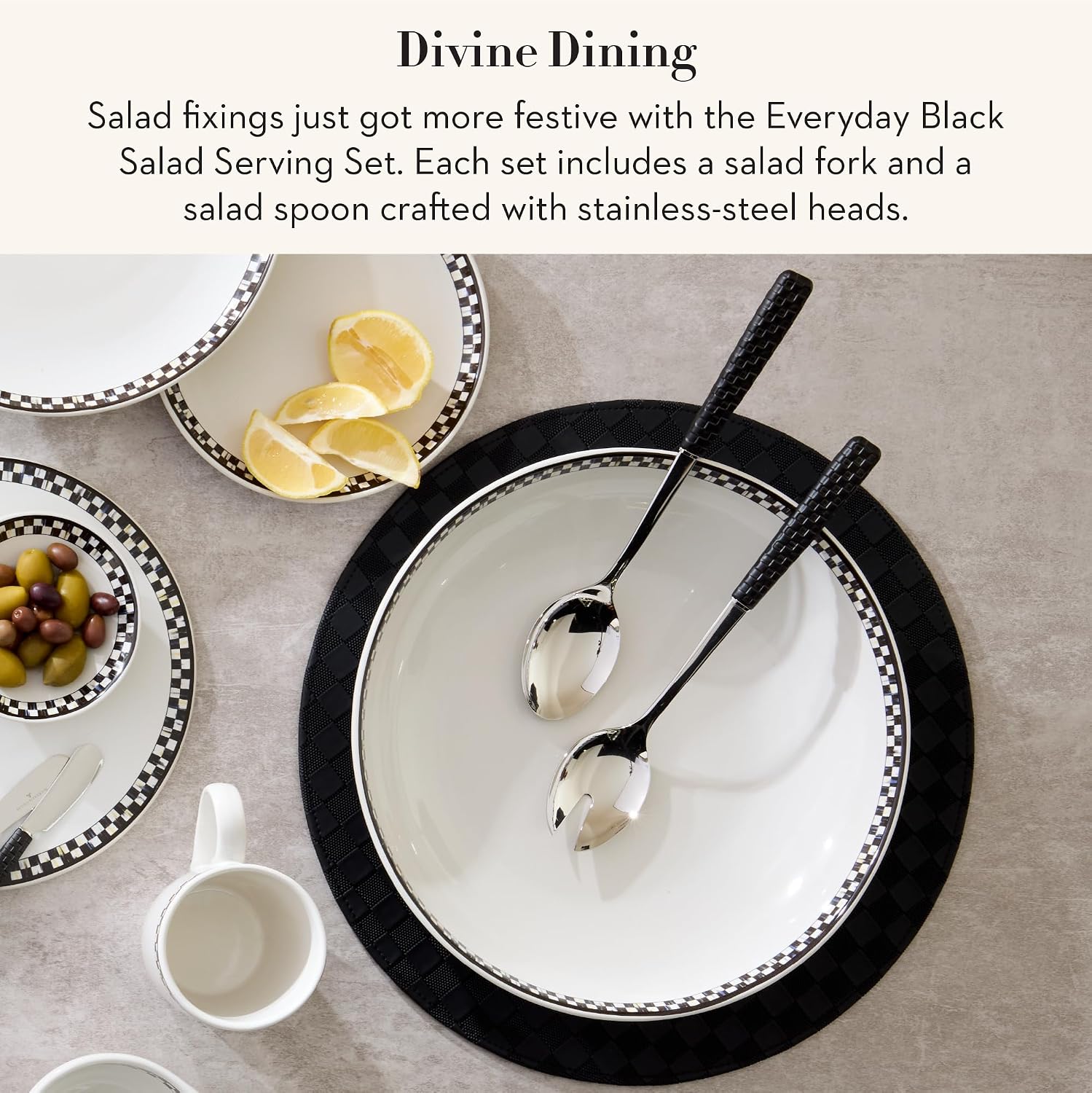MACKENZIE-CHILDS Everyday Salad Serving Set, Stainless-Steel Salad Servers, Black