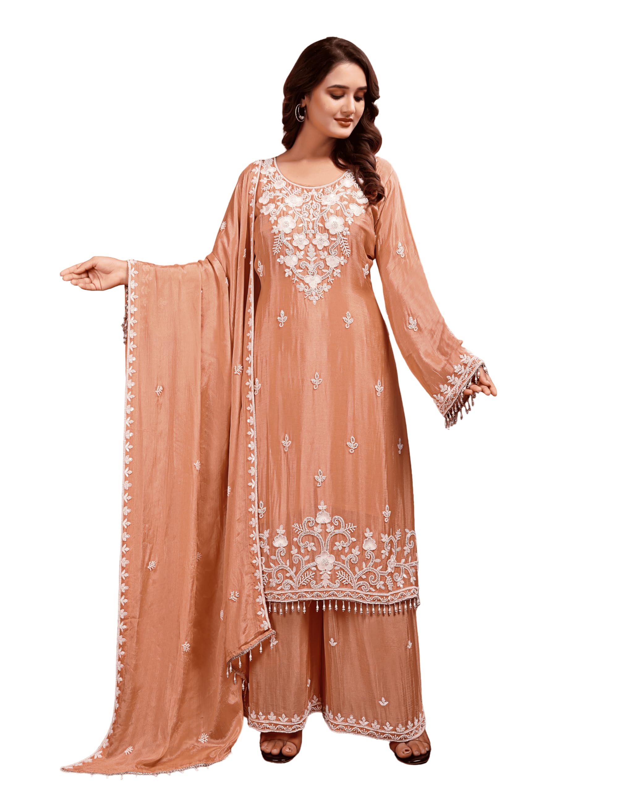 udayart Womens Chiffon Silk Readymade Designer sharara Suit with Heavy Embroidery and Hand Work-picture-10