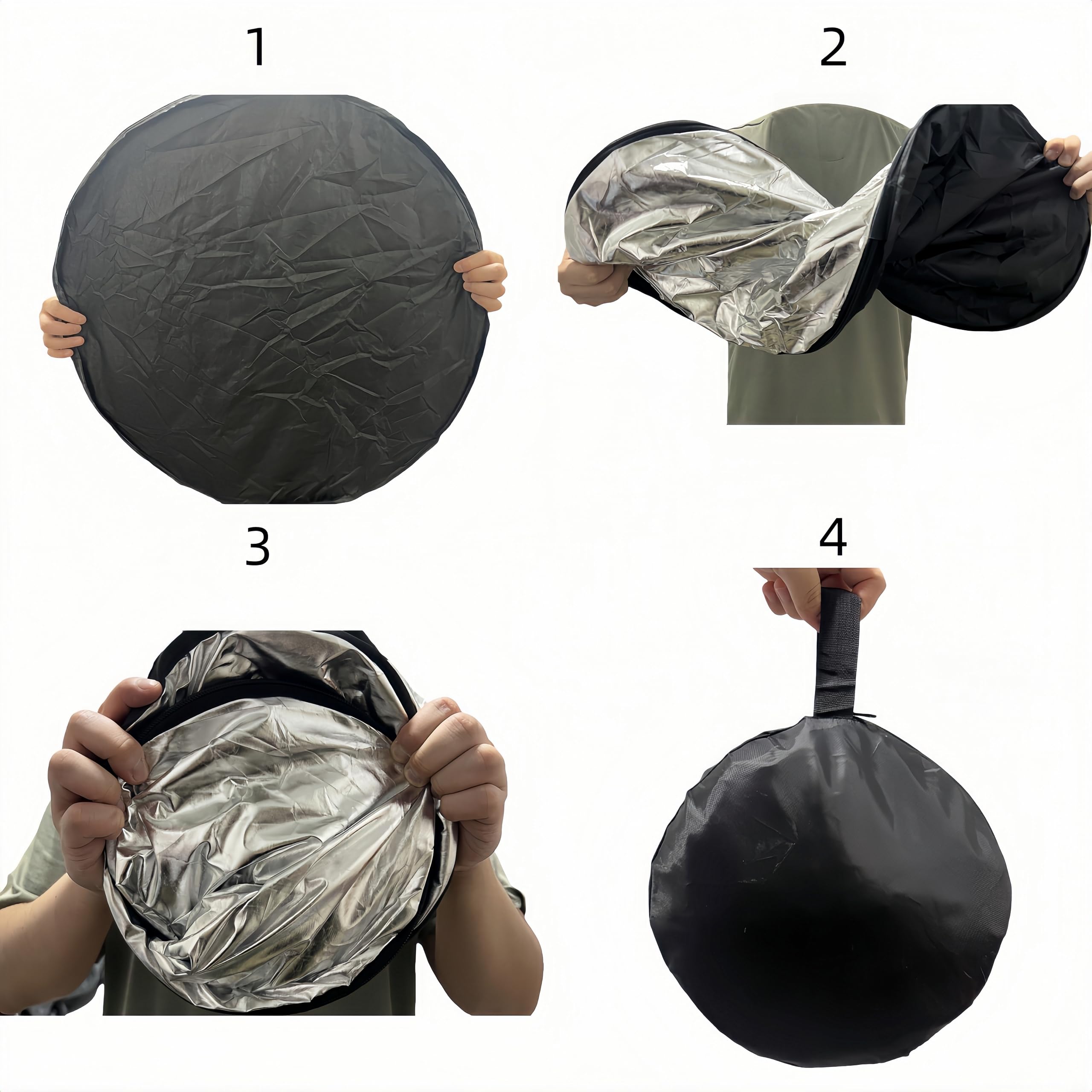 5-in-1 Photography Reflector 24"(60cm), Multi-Disc Collapsible Light Reflector with Bag - Super Portable for Studio/Macro Photography - Translucent, Silver, Gold, White and Black