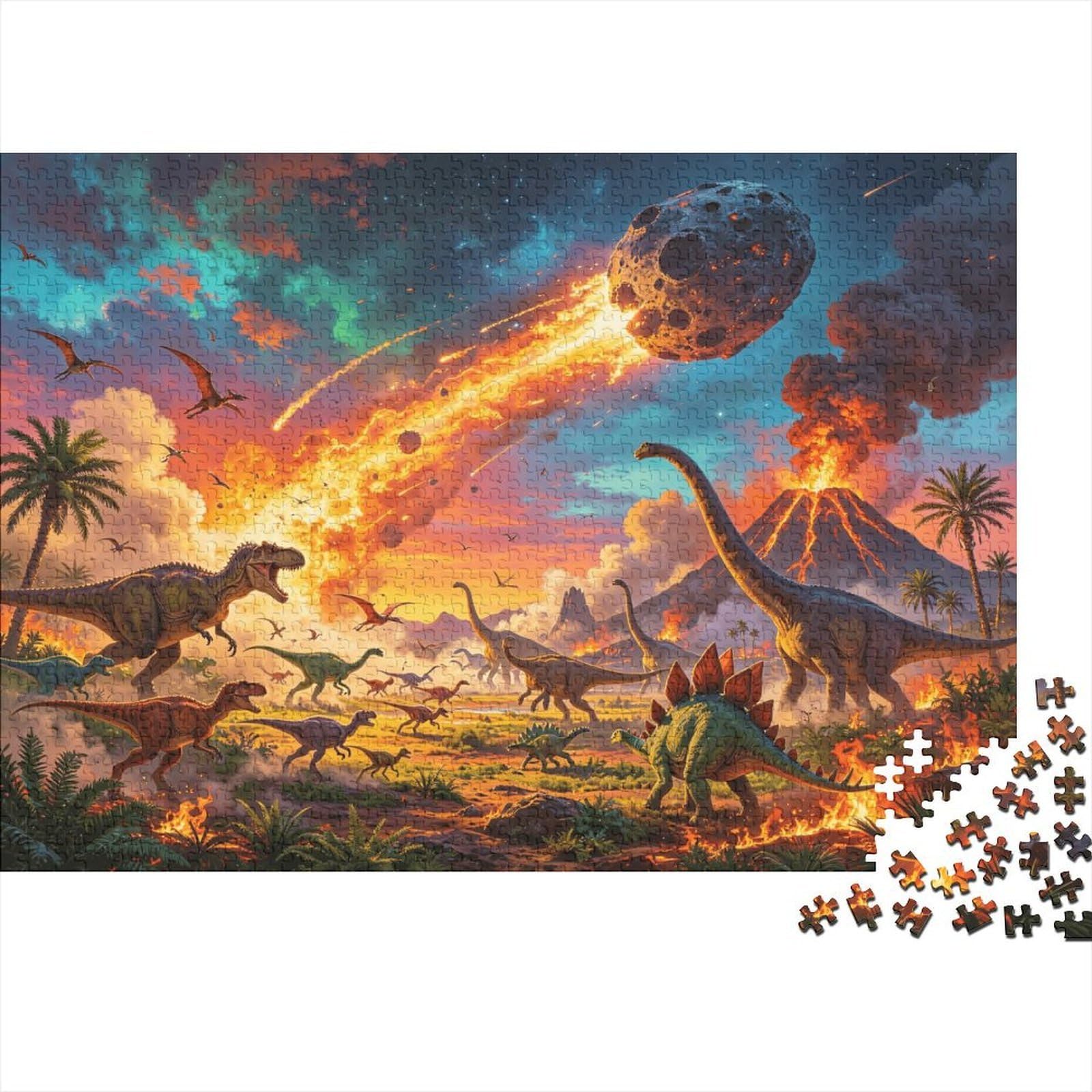 Dinosaur Extinction Jigsaw Puzzle 1000Pc Recycled Paper Meteor Impact Puzzles for Adults Fun And Challenging Family Game Holiday Blessings Gift for Men 38x26cm/1000pcs
