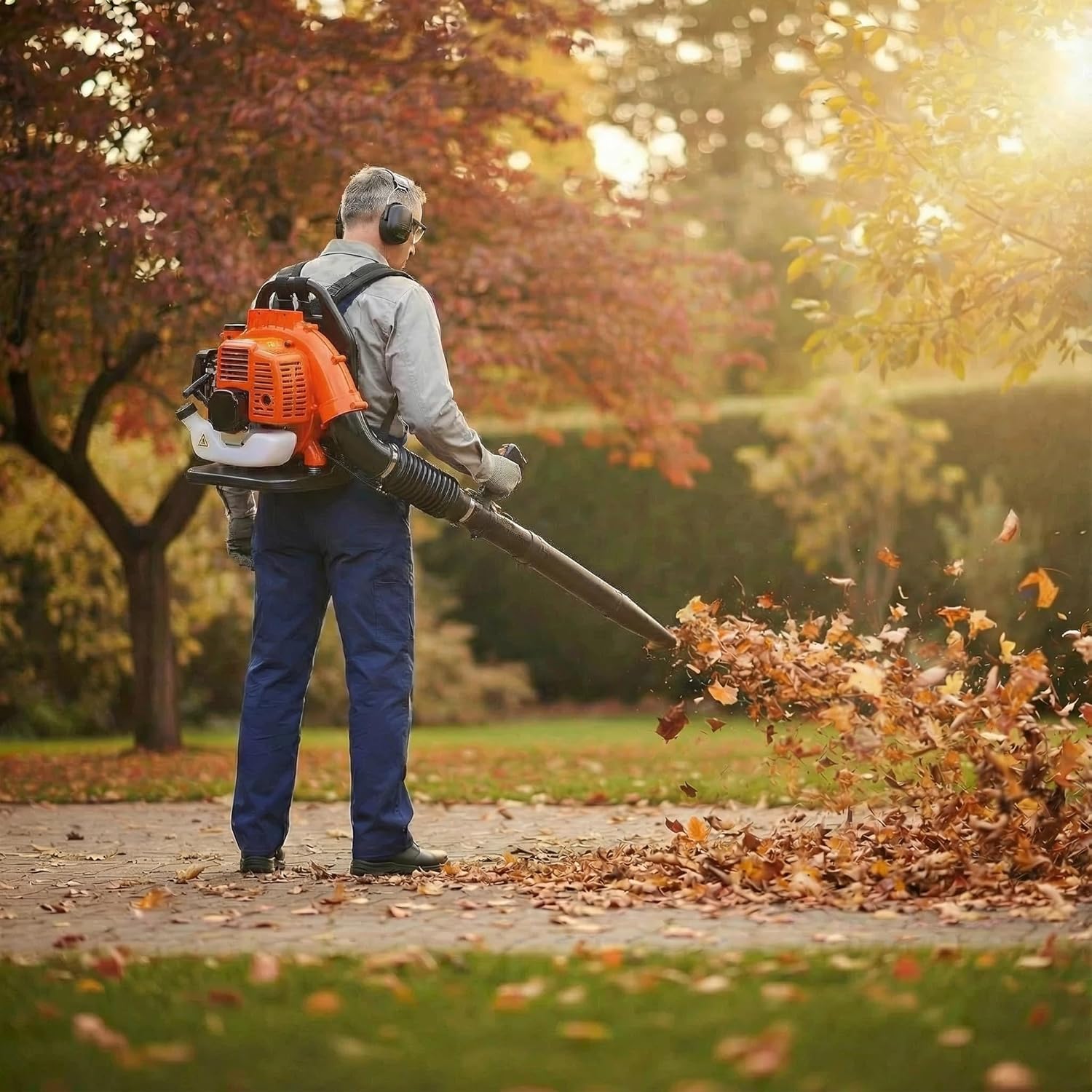 72CC Gas Backpack Leaf Blower, 2 Stroke Engine Backpack Blower, 665 CFM 205 MPH High Velocity, Gas Powered Leaf Blower with Cruise Control Low Vibration for Yard Lawn Cleanup
