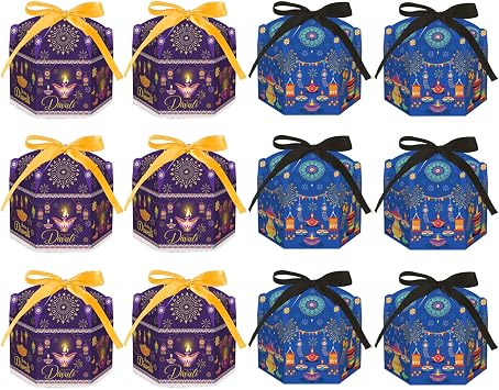 KYMY Diwali Treat Boxes, 12pcs Happy Diwali Goodie Candy Gift Boxes for Snack Sugar Chocolate, India Festival of Lights Gift Decorations for India Festival Party Favor