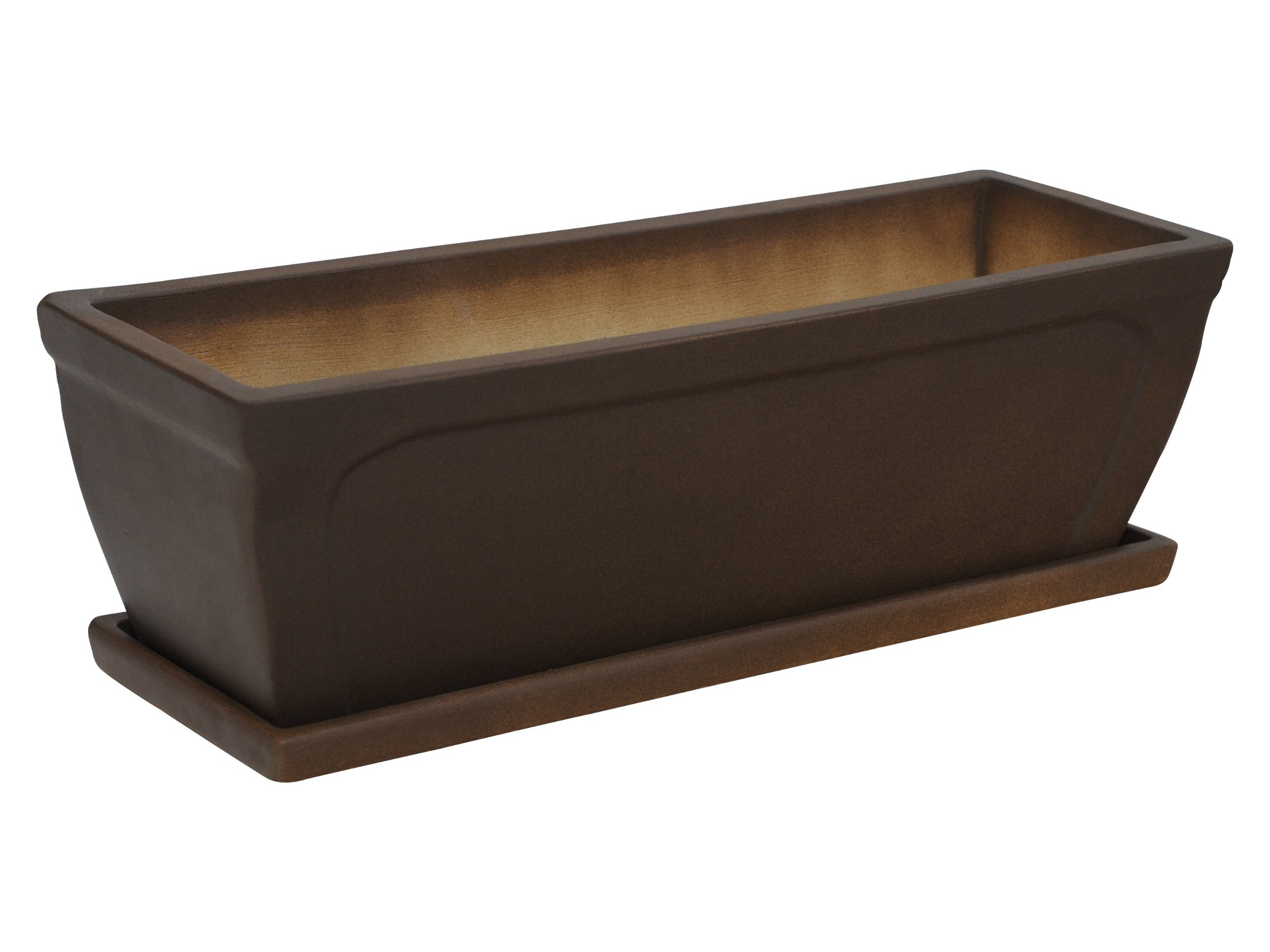 Jardinière de balcon en céramique 58 x 20 x 18 cm marron avec soucoupe