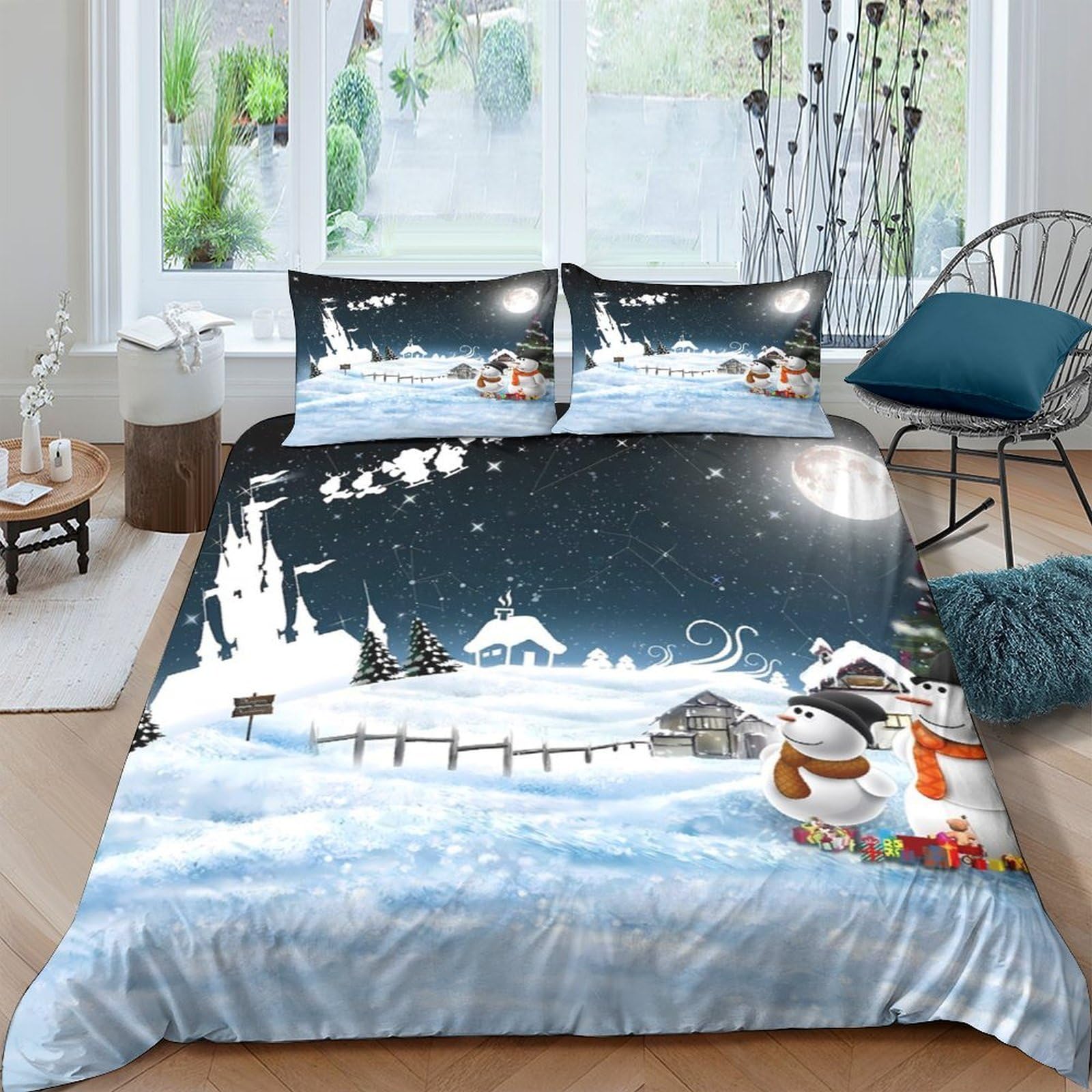 Ctjqhvkz Style-10 3D Printed Winter Snow Village Fitted Sheet Microfiber Soft Breathable Night Landscape Bed Cover For Bedroom Guest Room Single（135X200cm）