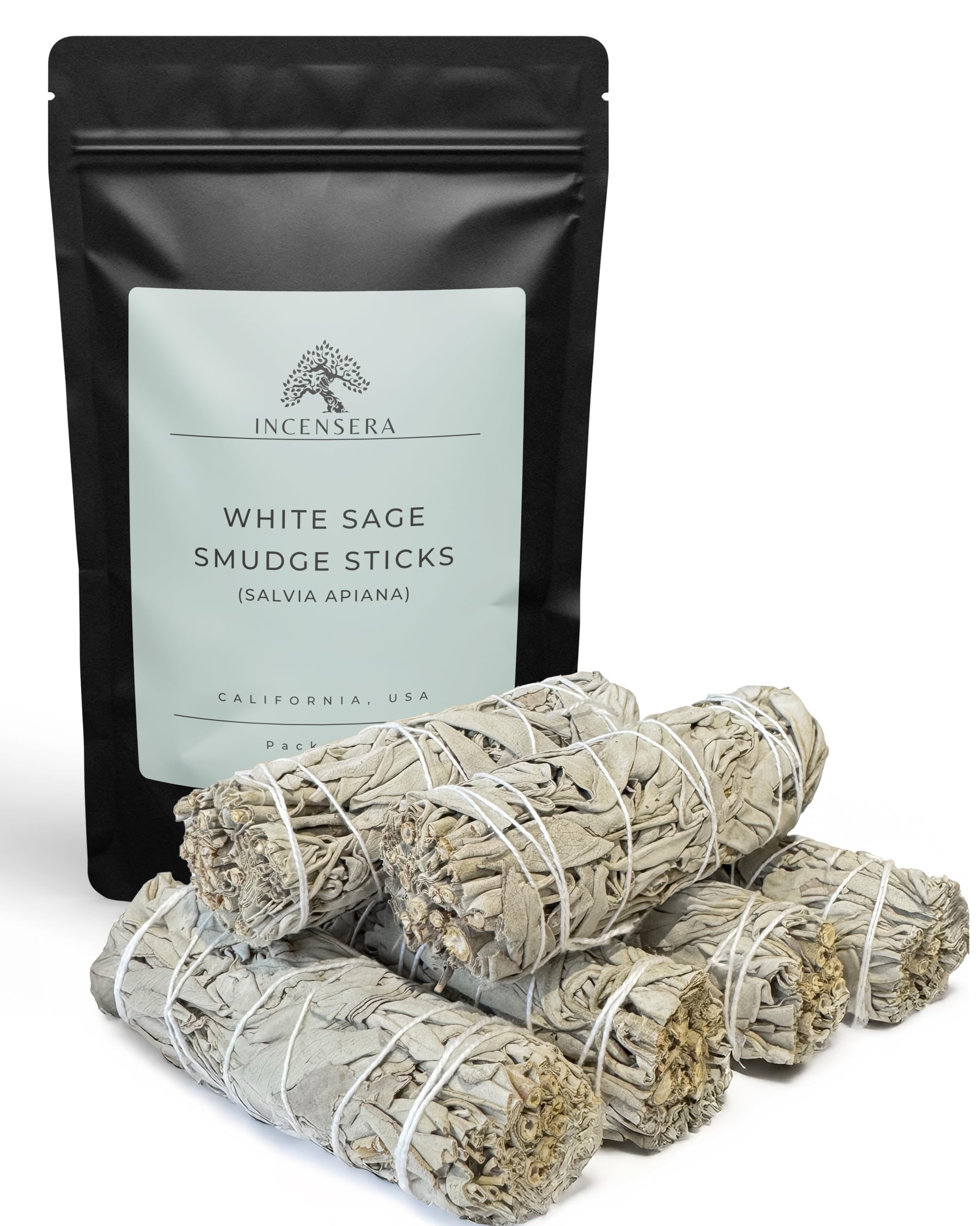 Incensera 6 White Sage White Sage Smudge Sticks – Pack Of 6 Natural Dried Bundles For Burning & Meditation – Cleansing Herbs For Home Energy Rituals, Smudging, Relaxation & Spiritual Wellness