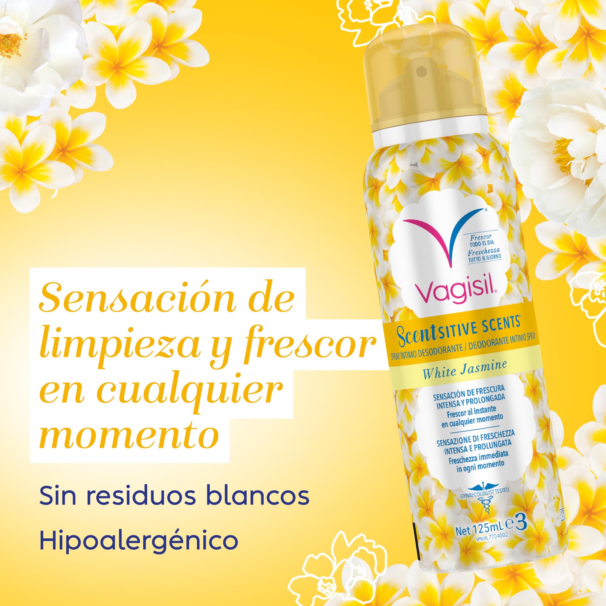 Vagisil Esencias Delicadas Spray Íntimo Desodorante Jazmín Blanco, Aroma Floral para una Sensación de Limpieza y Frescura Todo el Día, Hipoalergénico, 125ml — view 3