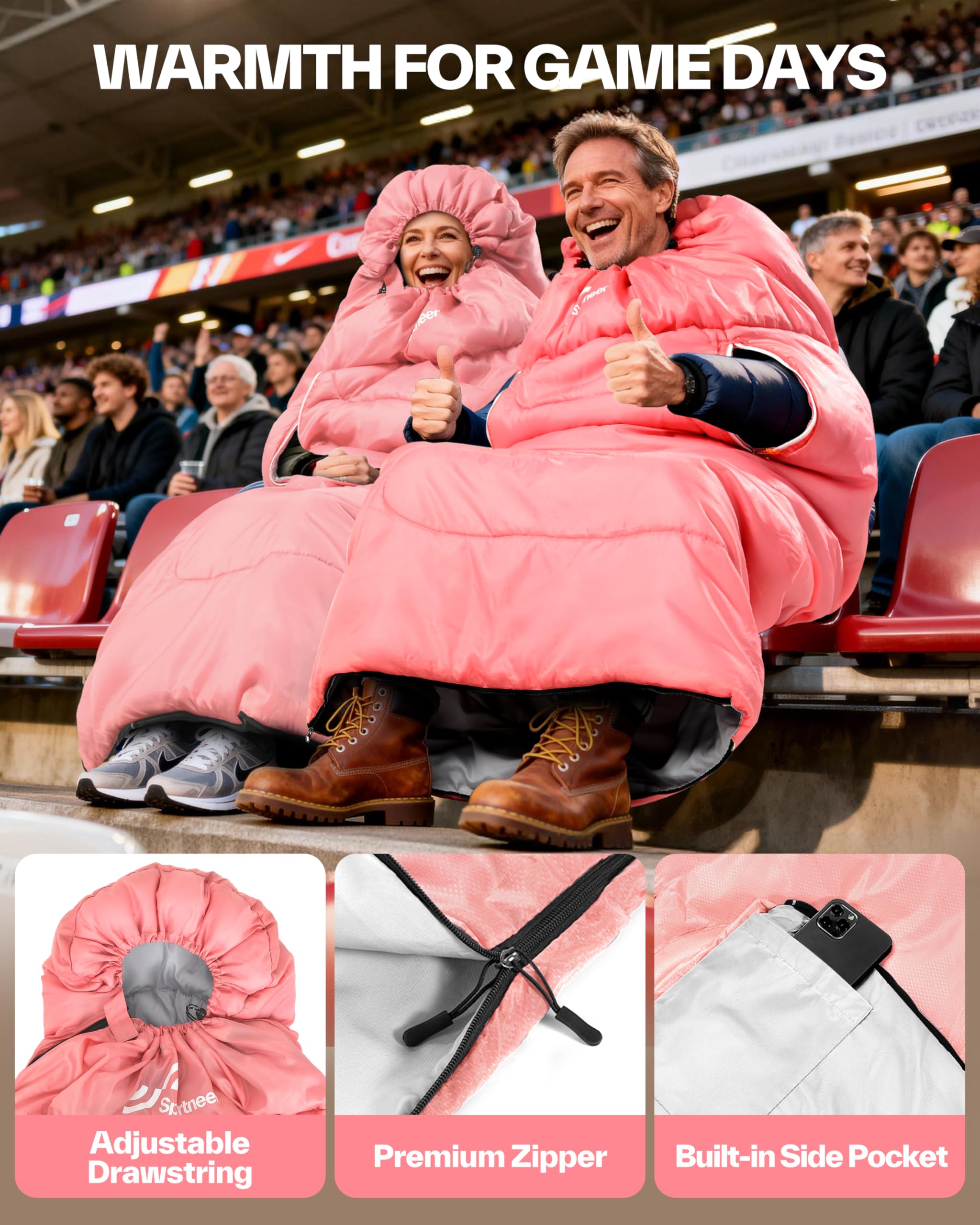 Sportneer Sleeping Bag 220 x 84 cm, Portable 4 Season Sleeping Bag with Zip for Arms and Feet, for Children and Adults, Camping, Hiking, Travel Sportneer Sleeping Bag 220 x 84 cm, Portable 4 Season Sleeping Bag with Zip for Arms and Feet, for Children and Adults, Camping, Hiking, Travel