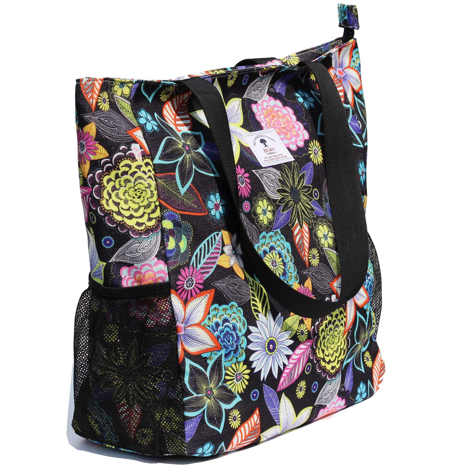 ESVAN Grand sac à bandoulière imprimé floral imperméable pour salle de sport, plage, voyage, usage quotidien