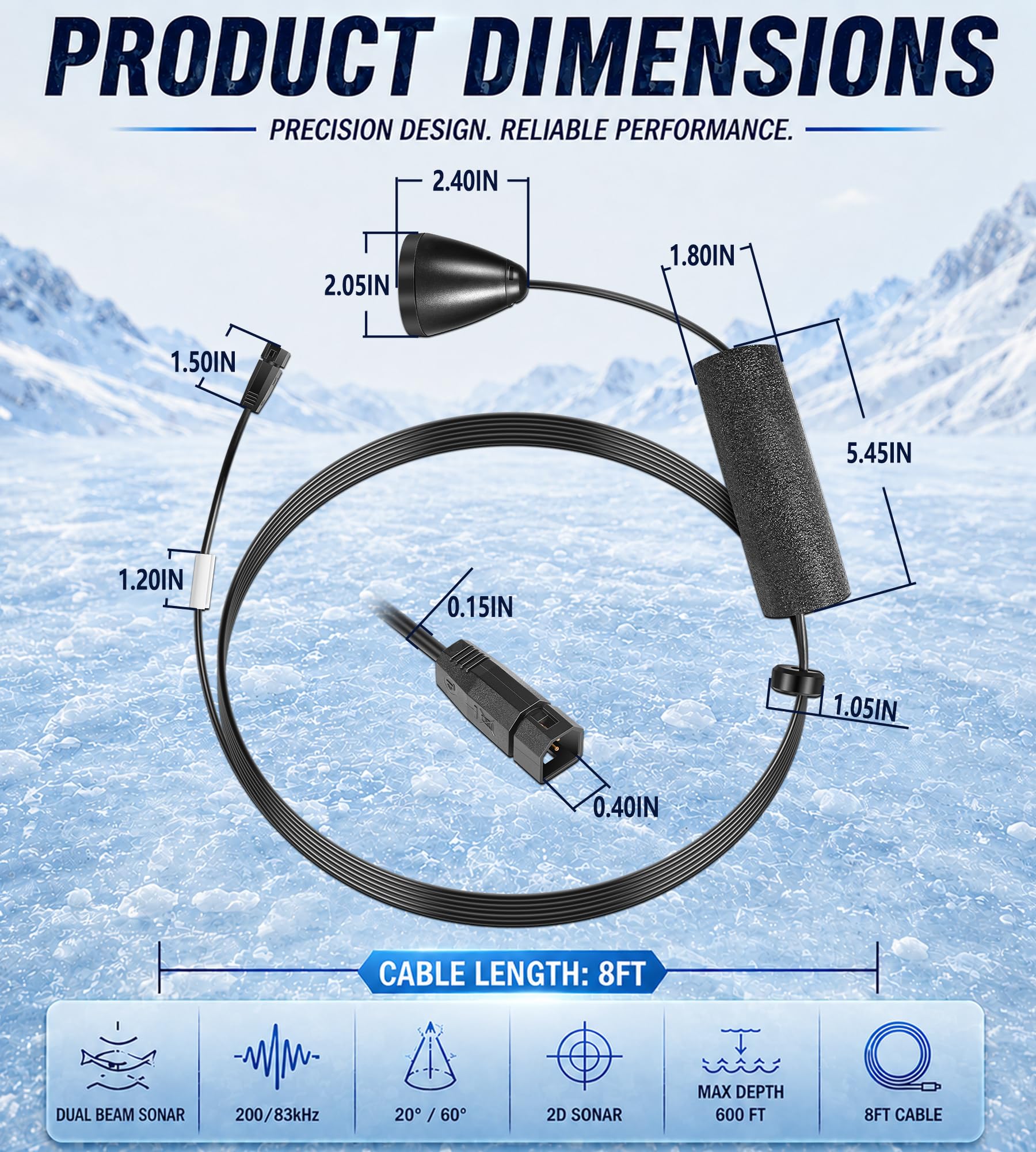Trasduttore 710211-1 XI 9 20 ICE con sonar a doppio fascio adatto per modelli di lampeggiatore/sonar Humminbird con trasduttore sonar da pesca non Chirp, ICE - 20/60 gradi, 200/83 kHz, lunghezza cavo