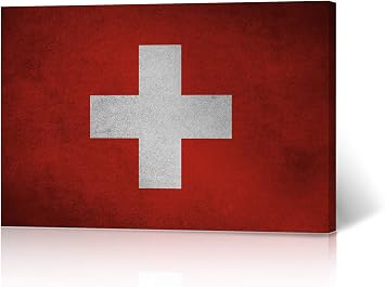 HB Art Design Switzerland Flag Canvas Wall Art Print National Country Flags Office Living Room Classroom College Dorm Bedroom Kitchen Restaurant Bar Decor Vintage Home Decor Ready to Hang - 24x36