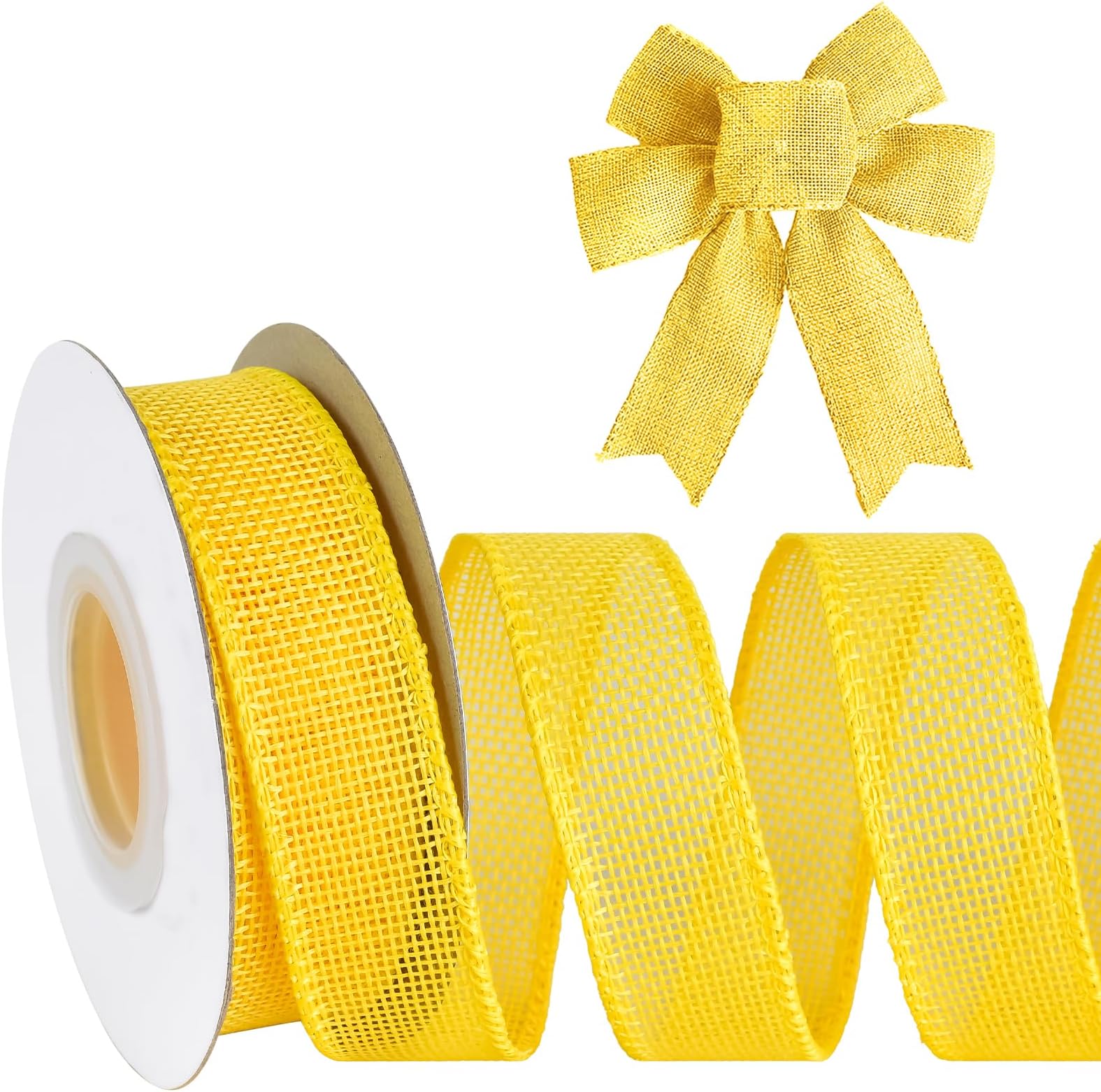 Mupera Light Yellow Wired Ribbon,1 Inch x Continuous 10 Yard, Yellow Burlap Wired Edge Ribbon Rustic Ribbon for Gift Wrapping, Wreaths, Big Bow Crafts,Christmas Tree Decoration