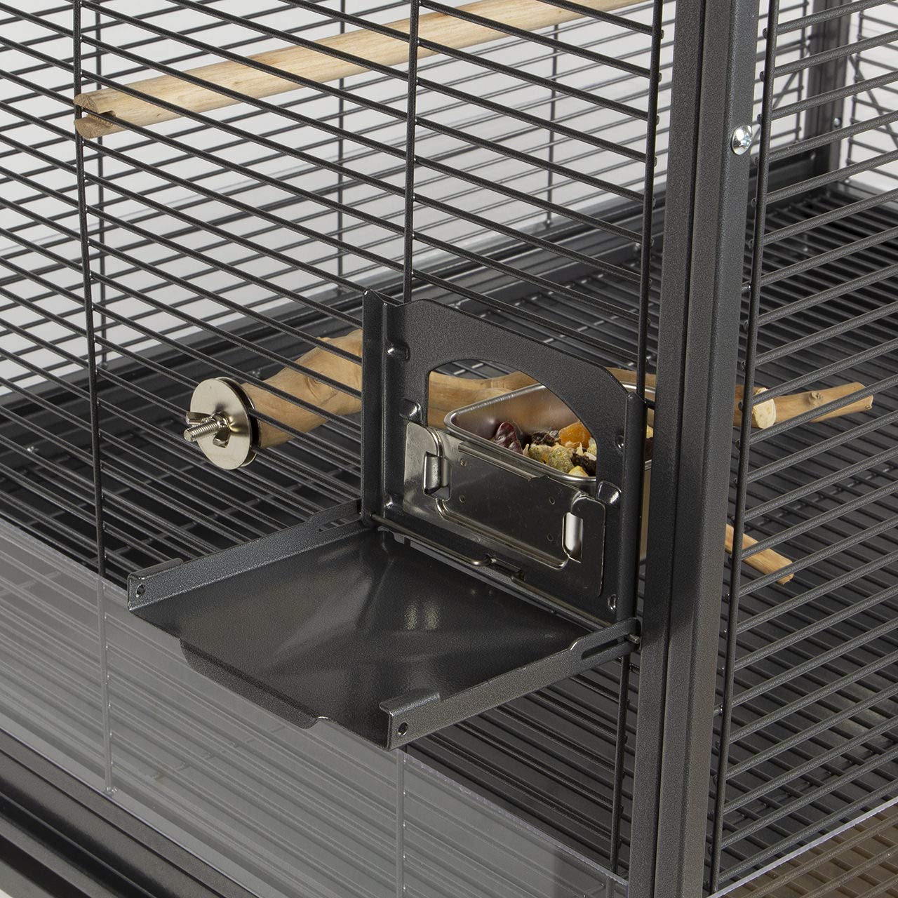 Montana Cages | Premium Vogelkäfig Madeira II Vogelkäfig für Sittiche, inkl. Anflugklappe, Freisitz, 4 Edelstahlnäpfe, AVILON Pulverbeschichtet, ca. 82 x 54 x 153 cm