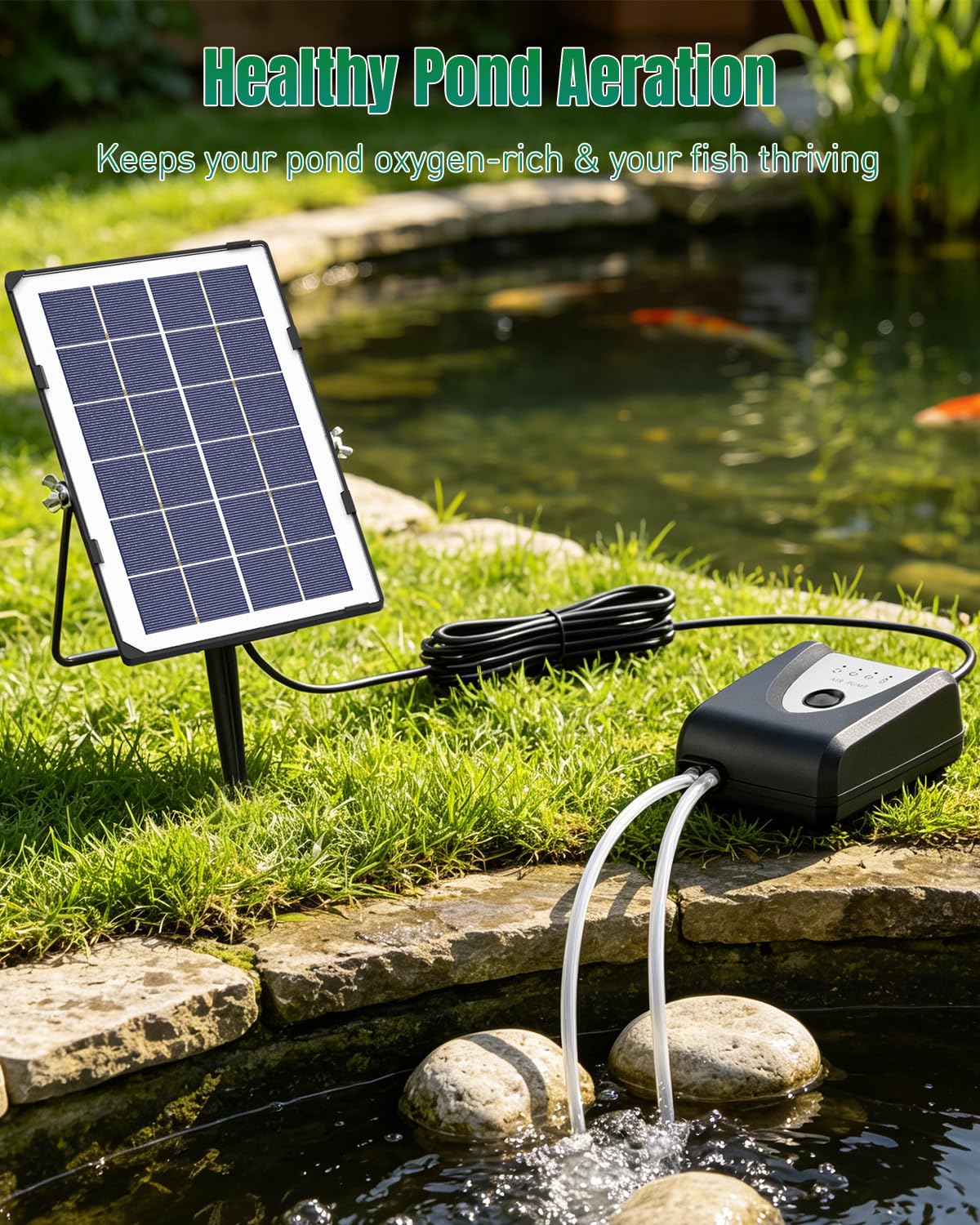 Pawfly 3,5 W Solar-Teichbelüfter, Solar-Teichpumpe für Außenteiche, Teich-Luftpumpe, Solar-Luftpumpe mit 4000 mAh wiederaufladbarem Akku, Gartenbelüfterpumpe für Fisch- und Koi-Teiche