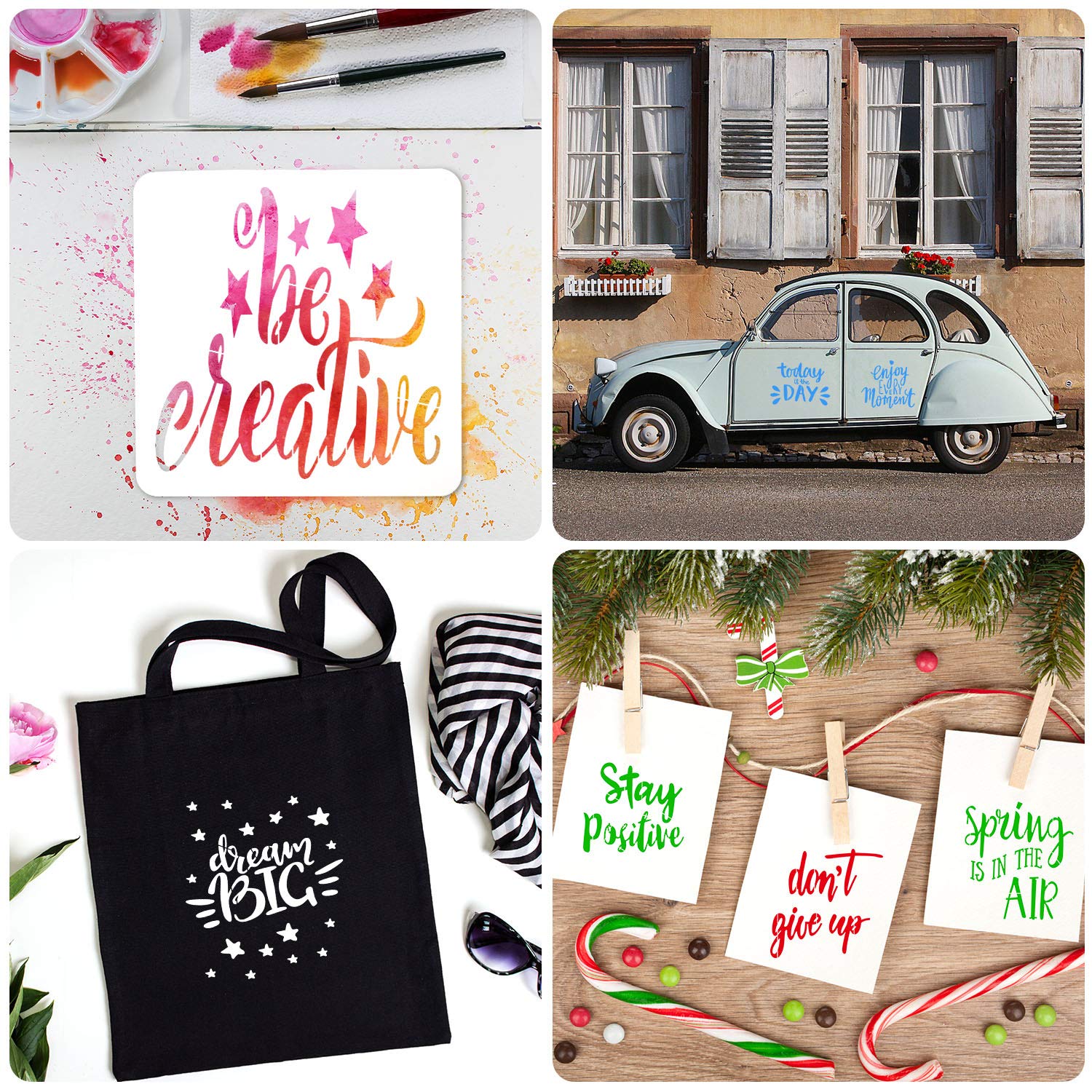 Zonon 12 Pieces Plastic Inspirational Quote Stencils 1