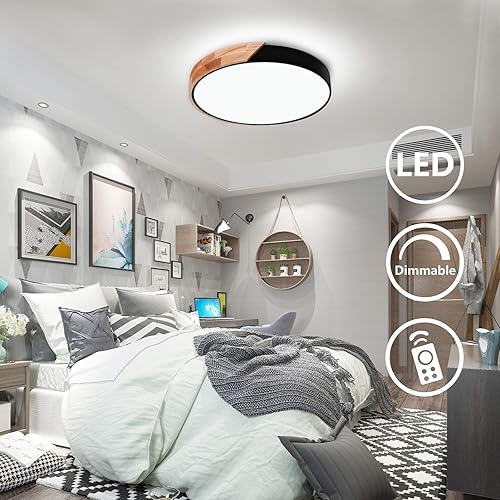 Miniatura 2 de EDISLIVE Lámpara de techo regulable de 19 pulgadas, moderna, minimalista, LED, forma redonda, madera, metal y acrílico, lámpara de techo empotrada