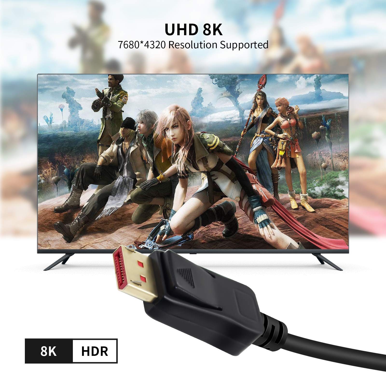 BolAAzuL Câble DisplayPort 1.4 Coudé 90° 1,8m – 8K@60Hz, 4K@144Hz, G-Sync/FreeSync – Idéal GPU Vertical Ou Boîtier Compact