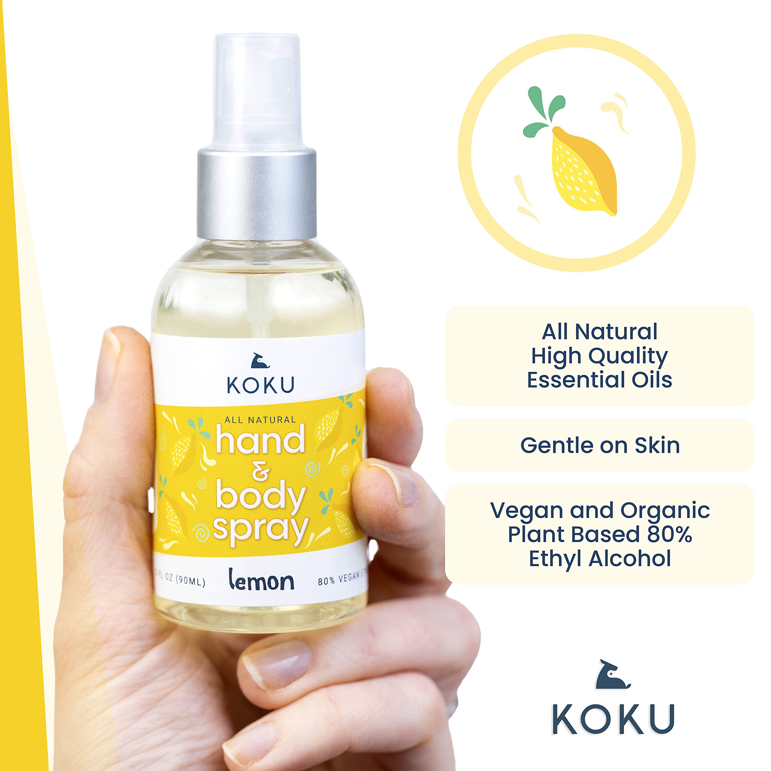 KOKU Citrus Hand & Body Spray Set of 3 Scents | Lemon-Lime-Mandarin Orange | 3 x 3 fl oz