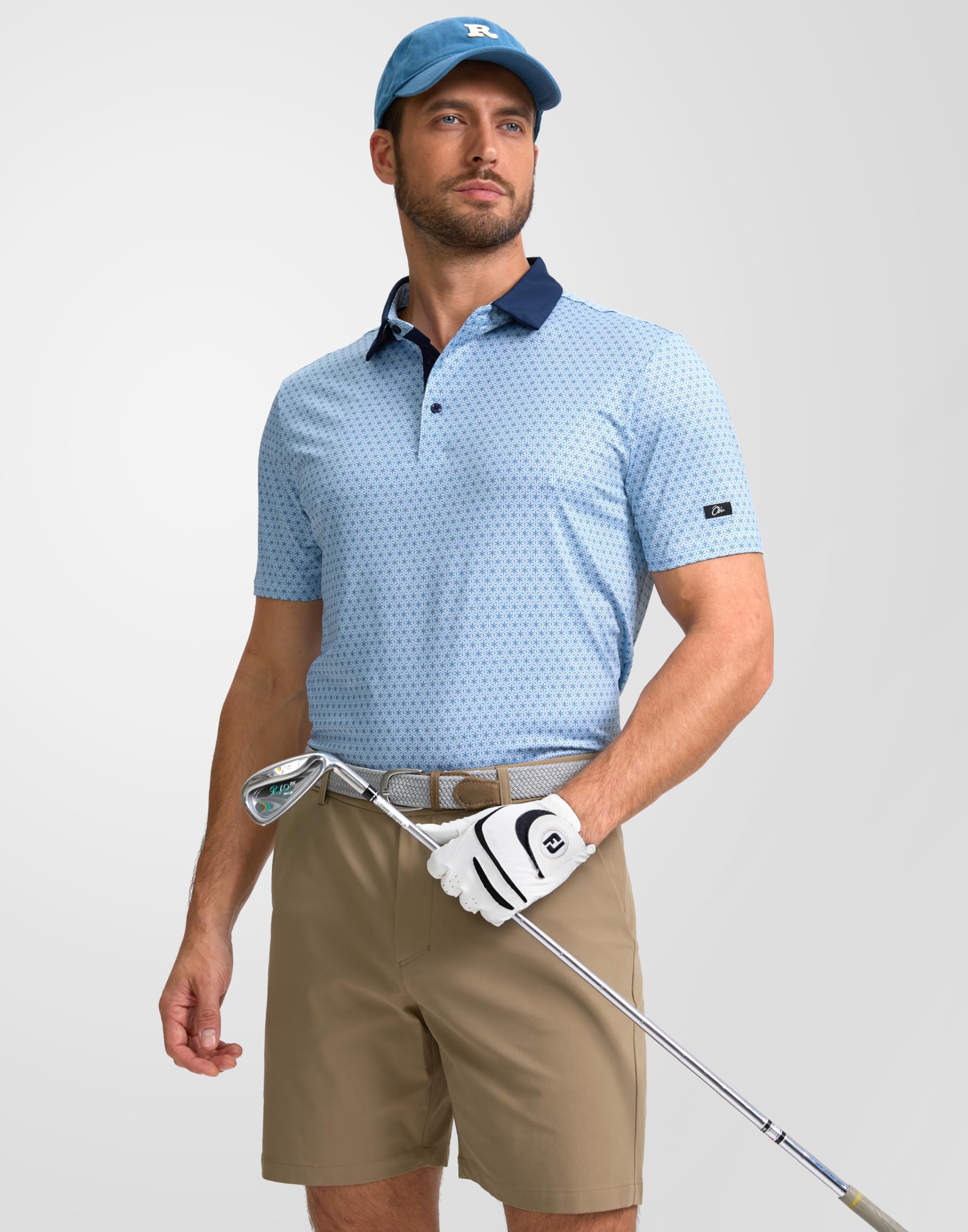 Obla Polo de golf para hombre, manga corta, ajuste seco, rendimiento que absorbe la humedad, estampado casual, cuello | Absorbe la humedad, rendimiento, ligero, casual, camisas polo para hombre
