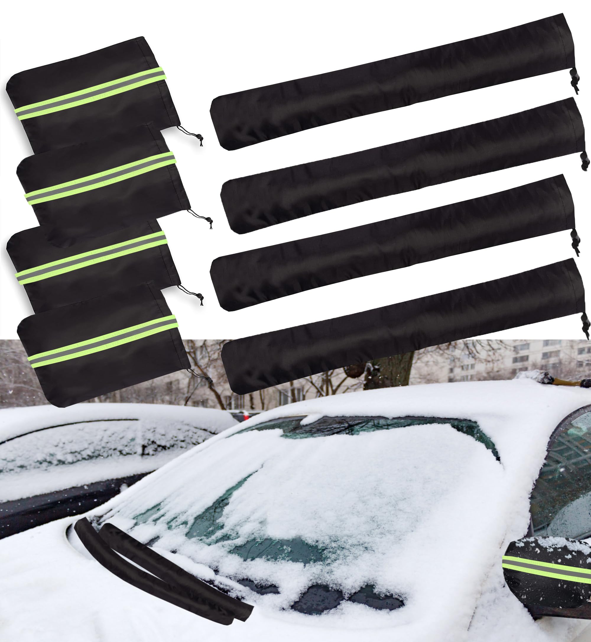 Auto zijspiegelhoezen en ruitenwisserhoezen voor vrachtwagens, auto's, SUV's, bestelwagens, 1 pak 420D automatische achteruitkijkbescherming tegen ijs, sneeuw, vorst, dauw, regen, vogelpoep, zijhoezen