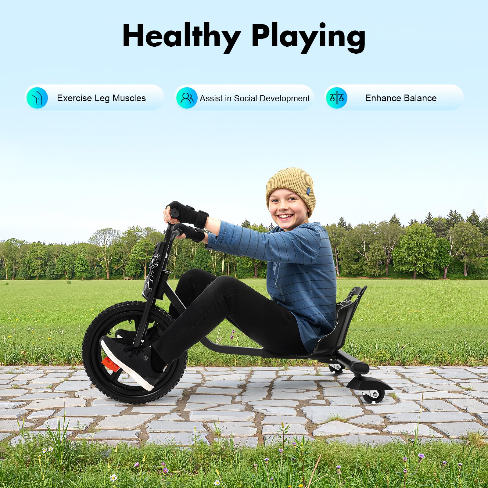 Drift Scooter 90 x 68 x 60 cm, 4 biegi Drift Trike, nośność 80 kg, regulowana konstrukcja, wózek z siedziskiem skorupy i antypoślizgowymi pedałami, dla 6 lat i starszych