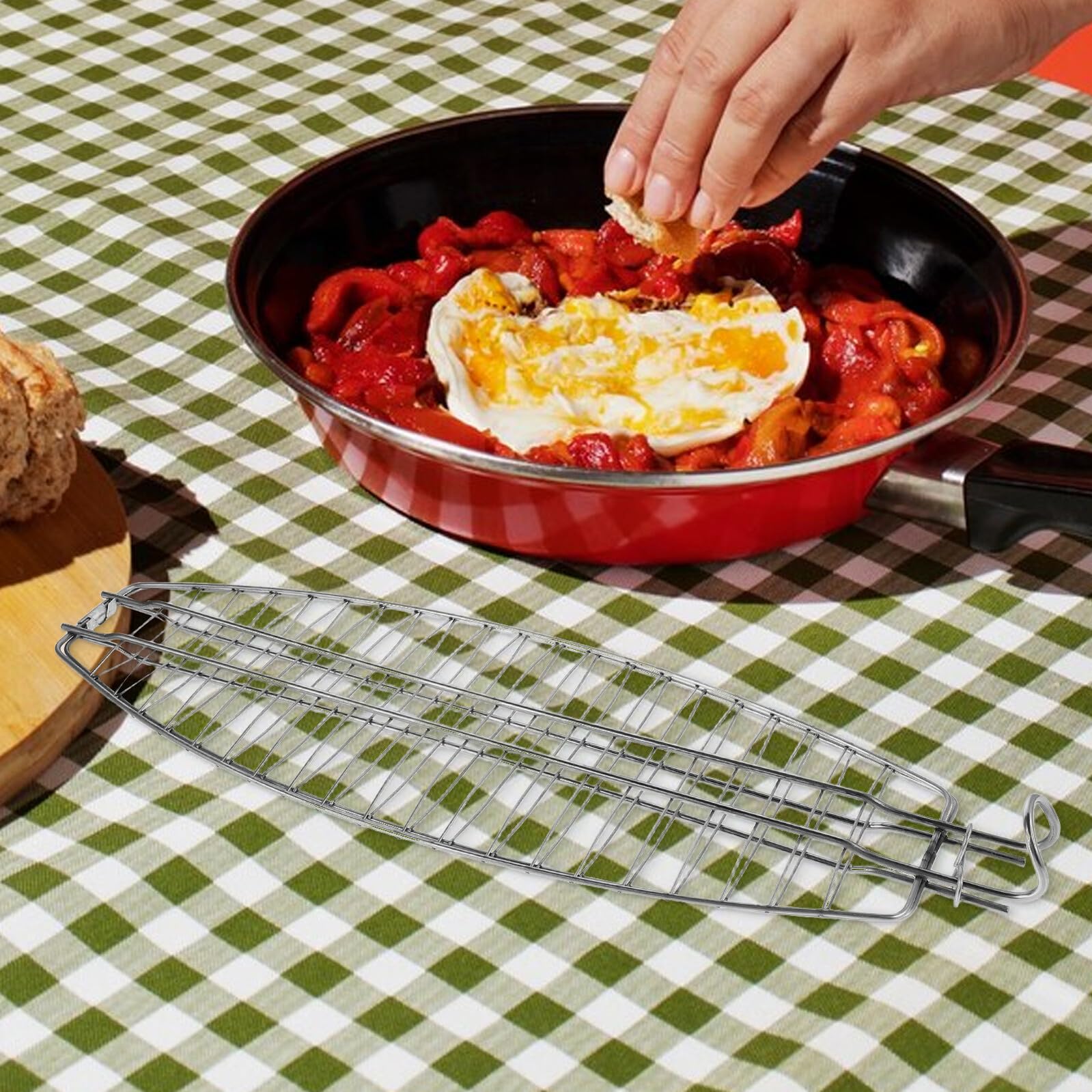 Uonlytech Cestello Barbecue in Acciaio Inossidabile per Pesce, Pieghevole e Facile da Conservare, Accessorio Multifunzionale per Camping e Picnic all Aperto