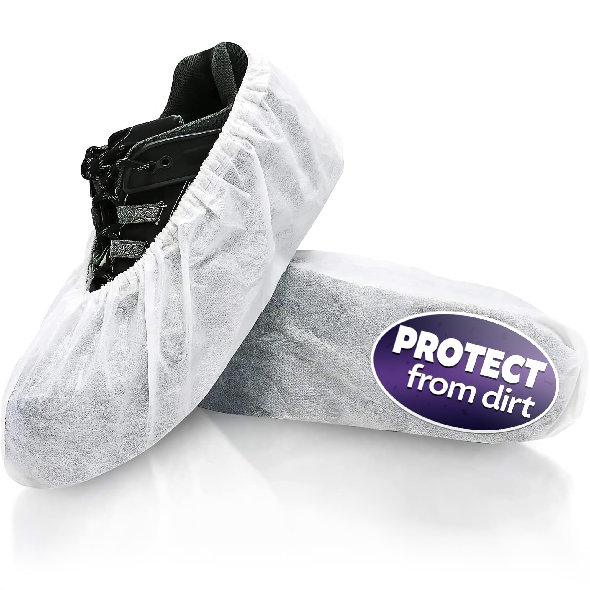 100 Pcs White Shoe Covers Disposable (Bulk Pack of 50 Pairs) – Non-Woven Booties for Shoes Covers, Stretchable Up to 15.7"– Soft & Durable, Fit for
