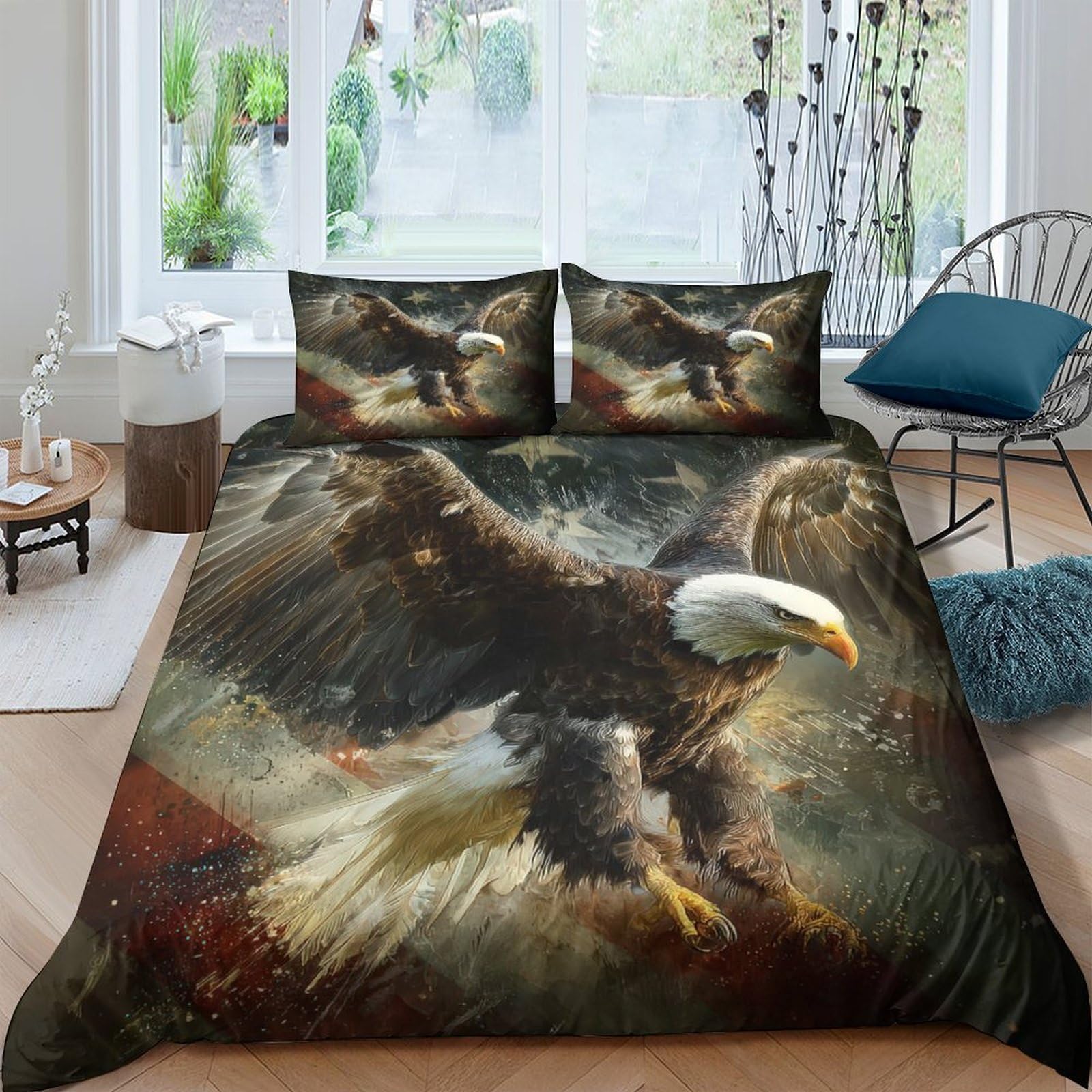 Ctjqhvkz Style-6 3D Printed Bald Eagle Fitted Sheet Microfiber Soft Breathable Mountain Forest Mattress Cover For Bedroom Guest Room Decor Single（135X200cm）