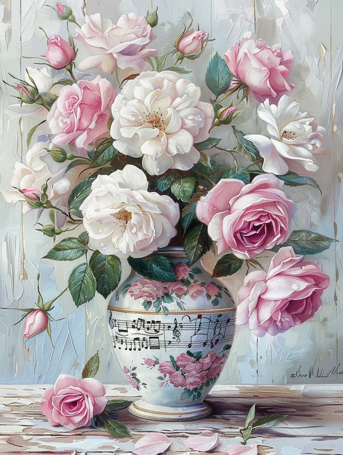 Taxpy 11CT Rosas En Un Jarrón Diy Kit Punto De Cruz Flores De Fantasía Kits De Patrones De Punto De Cruz,Kit De Bordado Para Adultos Y Principiantes,Juego De Manualidades 80x100cm