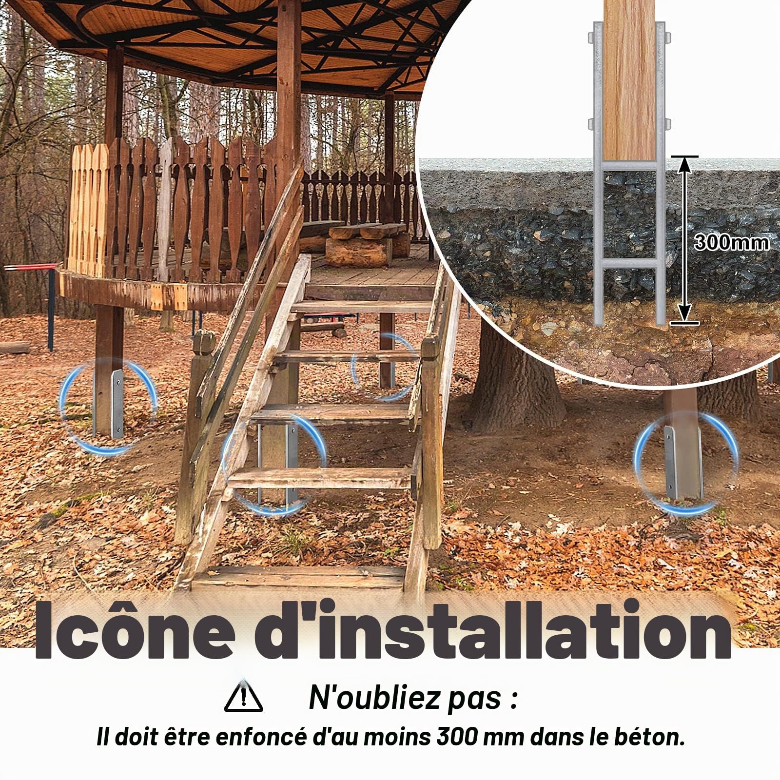 ACXIN Lot de 4 supports de poteau en H - Ancrage en H en acier inoxydable avec revêtement pour installations fixes en plein air - 91 x 600 mm - Épaisseur du matériau : 5 mm