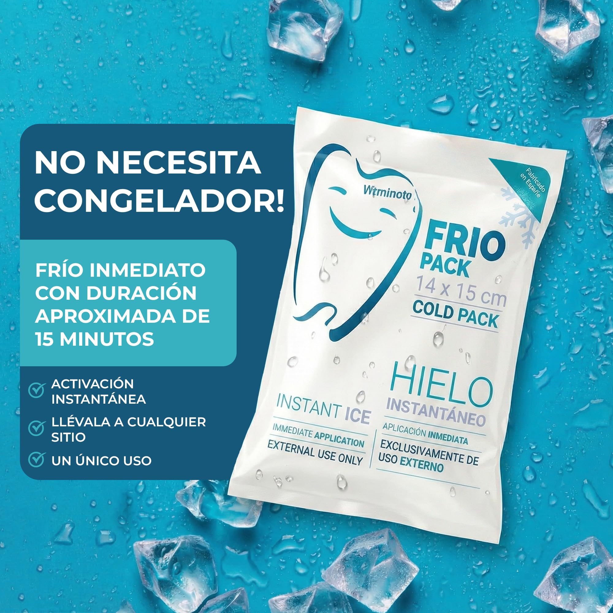Bolsa de Frío Instantáneo. Bolsa Higiénica de Un Solo Uso. Sensación Rápida e Inmediata para uso externo. Compresas de Frío Multiusos. 14x15 cm. 24 Unidades.