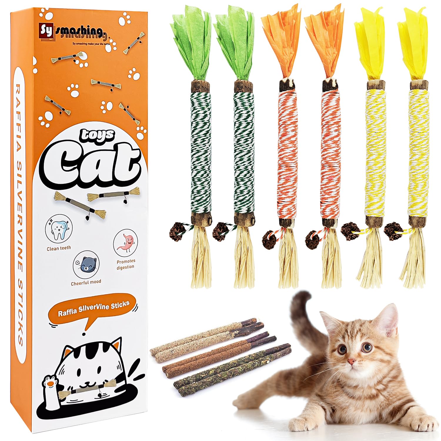 Sysmashing 12pcs Natural Catnip Chew Toys for Kittens Teeth Cleaning,Silvervine Sticks, Increase Appetite, Calm Anxiety and Stress, Aggressive Chewers Toy