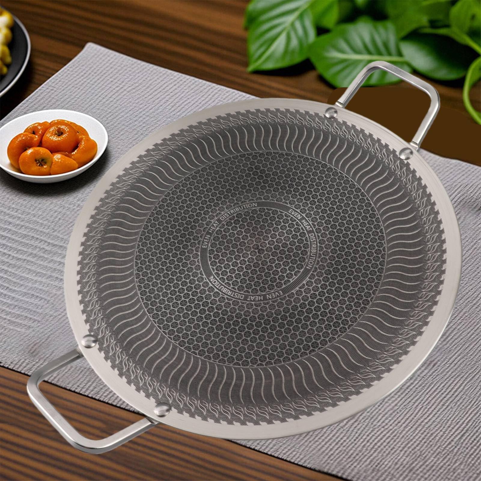 Walmeck Padella per Barbecue Coreana con Tonda in Acciaio Inossidabile