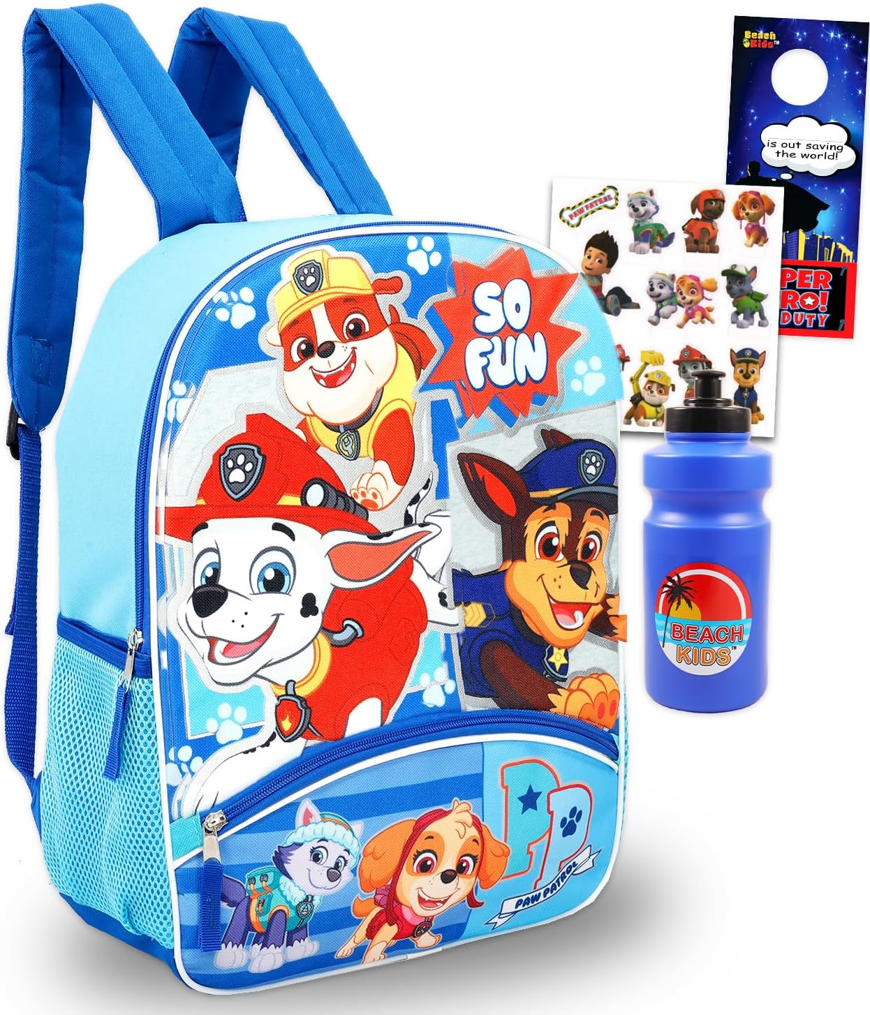 Paw Patrol Backpack for Kids Set - Bundle with 16” School Backpack Featuring Chase, Marshall, Skye, Rubble Plus Water Bottle, Stickers, More | Paw Patrol School Bag for Kids, Boys, Girls