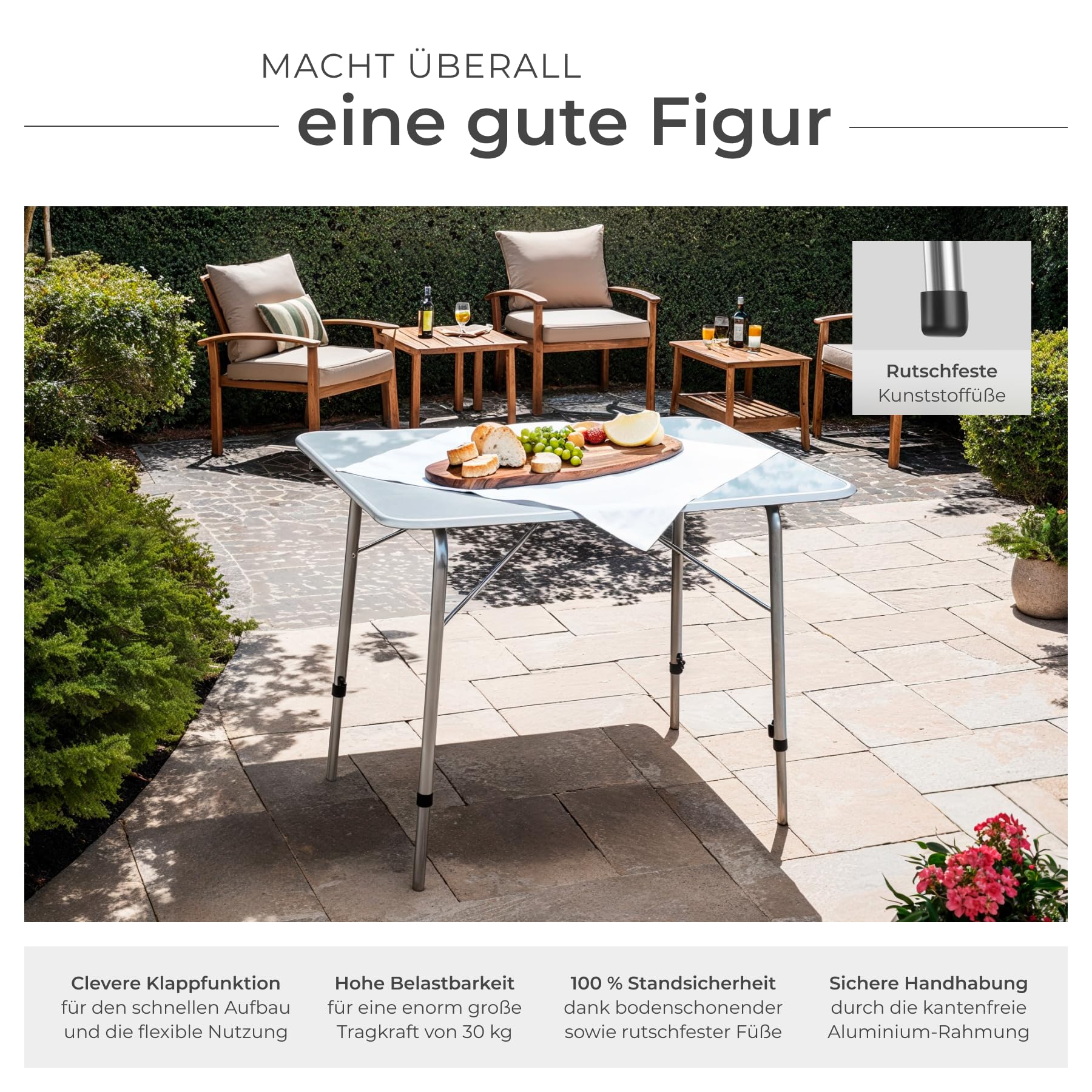 tectake® Campingtisch, Gartentisch klappbar, Klapptisch höhenverstellbar, verstellbare Teleskopbeine, Aluminium Kantenschutz, 80 x 60 x 68 cm, für Garten Terrasse Balkon Camping Picknick