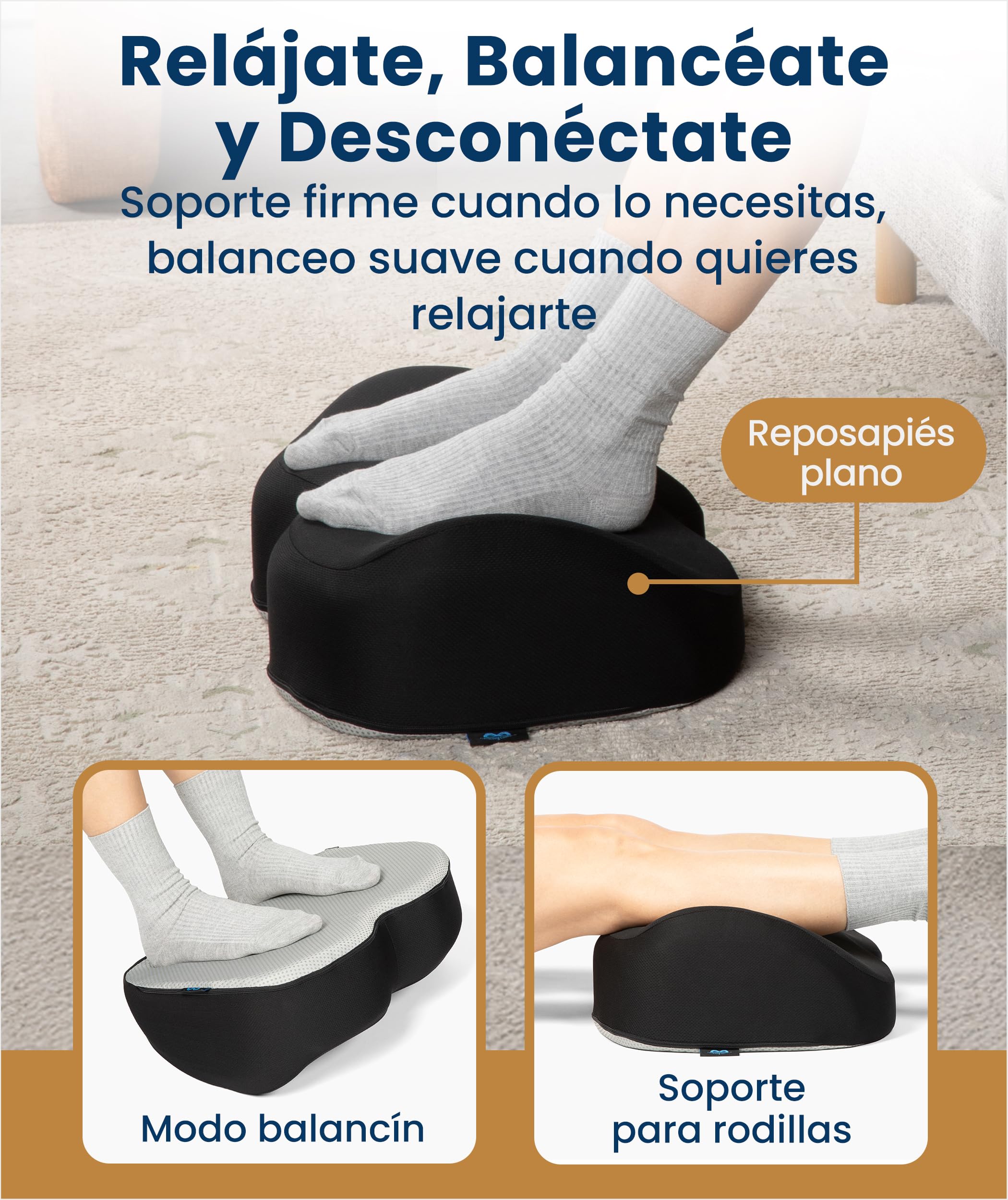 Everlasting Comfort Reposapiés bajo escritorio de espuma viscoelástica – Reposapiés para oficina, teletrabajo y gaming con funda lavable y base antideslizante