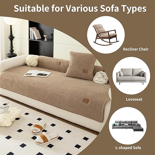 Miniatura 5 de Funda de sofá de forro polar sherpa, súper suave, divertida y esponjosa, funda de felpa cálida, funda antideslizante para sofá seccional, protector