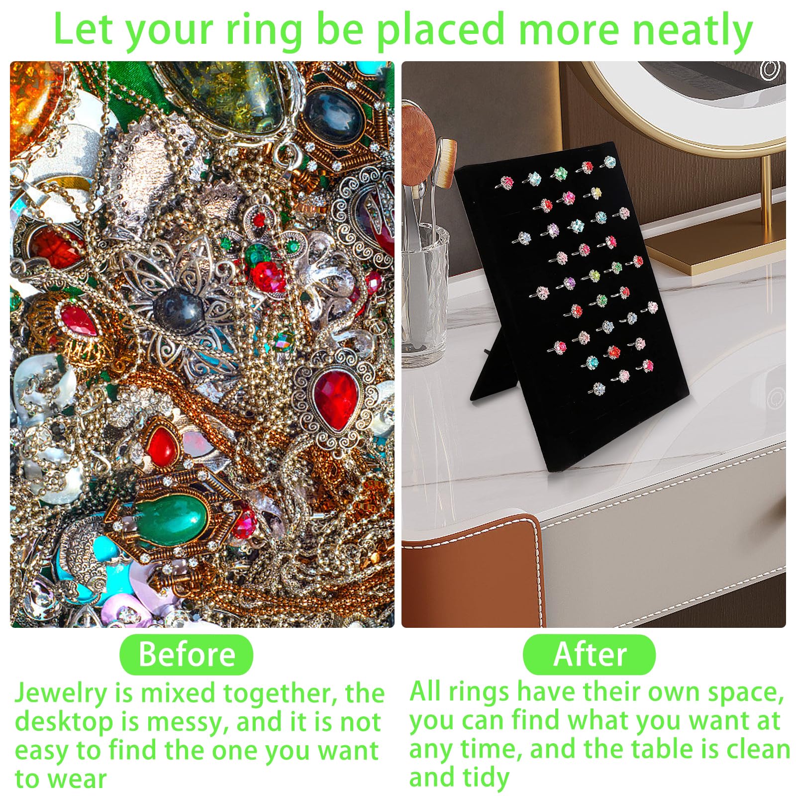 Bandeja para joyas, terciopelo negro, soporte para anillos con 50 compartimentos para tarjetas, joyero expositor de joyas, organizador de anillos, pendientes, expositor de anillos