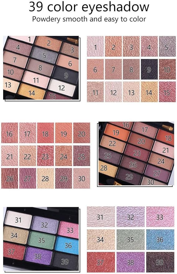 Makeup Kit, Makeup Set, Full Beauty Cosmetics Set for Women, Natural Effects, Soft and Comfortable, Highly Pigmented, Long Lasting, 39 Colors Eye Shadow, Lip Gloss, Contour Powder, Blush, Mascara