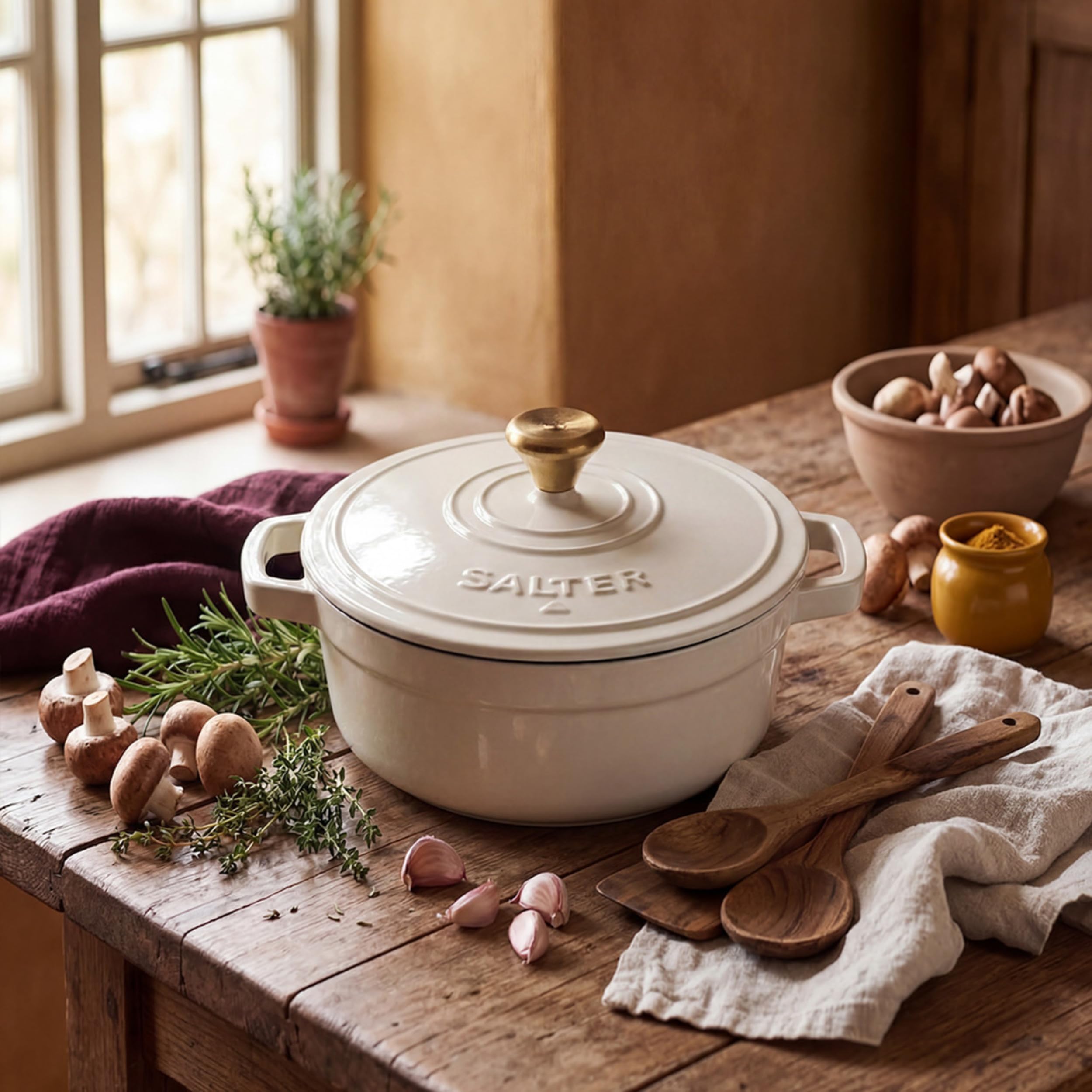 SALTER Chester Gusseisen-Bräter 24 cm, 3,4 l, Creme
