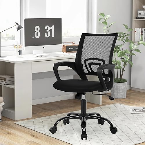 Silla de escritorio, silla de oficina en casa, sillas de computadora de malla con soporte lumbar y reposabrazos, silla de escritorio ergonómica
