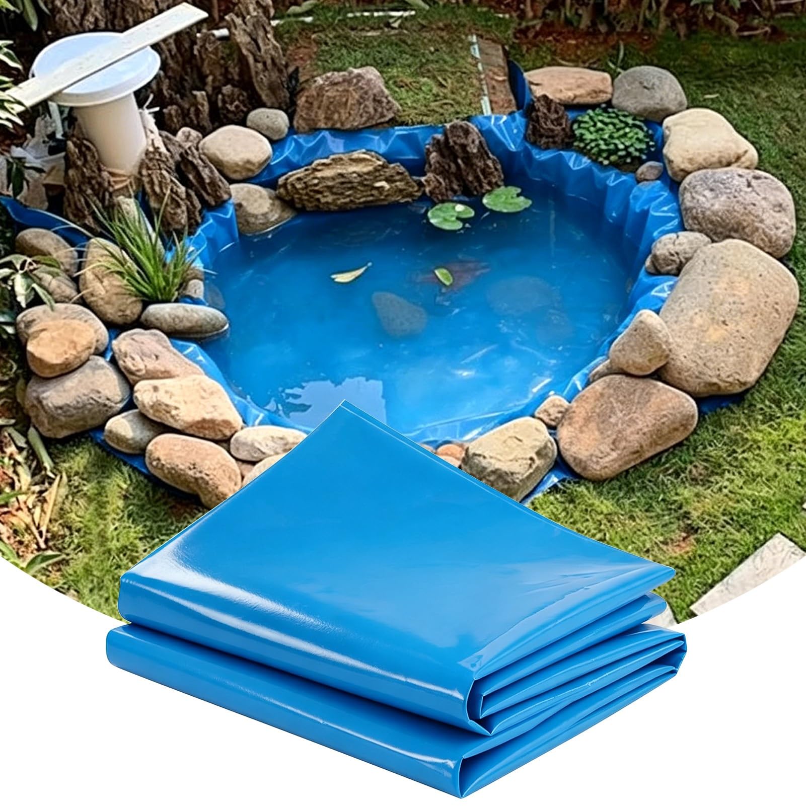 Hamankim 3x4m 4x5m 5x5m 6x8m Flexible Pond Liner Blue HDPE - Reinforced Pond Lining Film Impermeable Membrane Rubber Pond Underlay for Koi Ponds Garden Waterfall(6x10m(19.7x32.8ft))