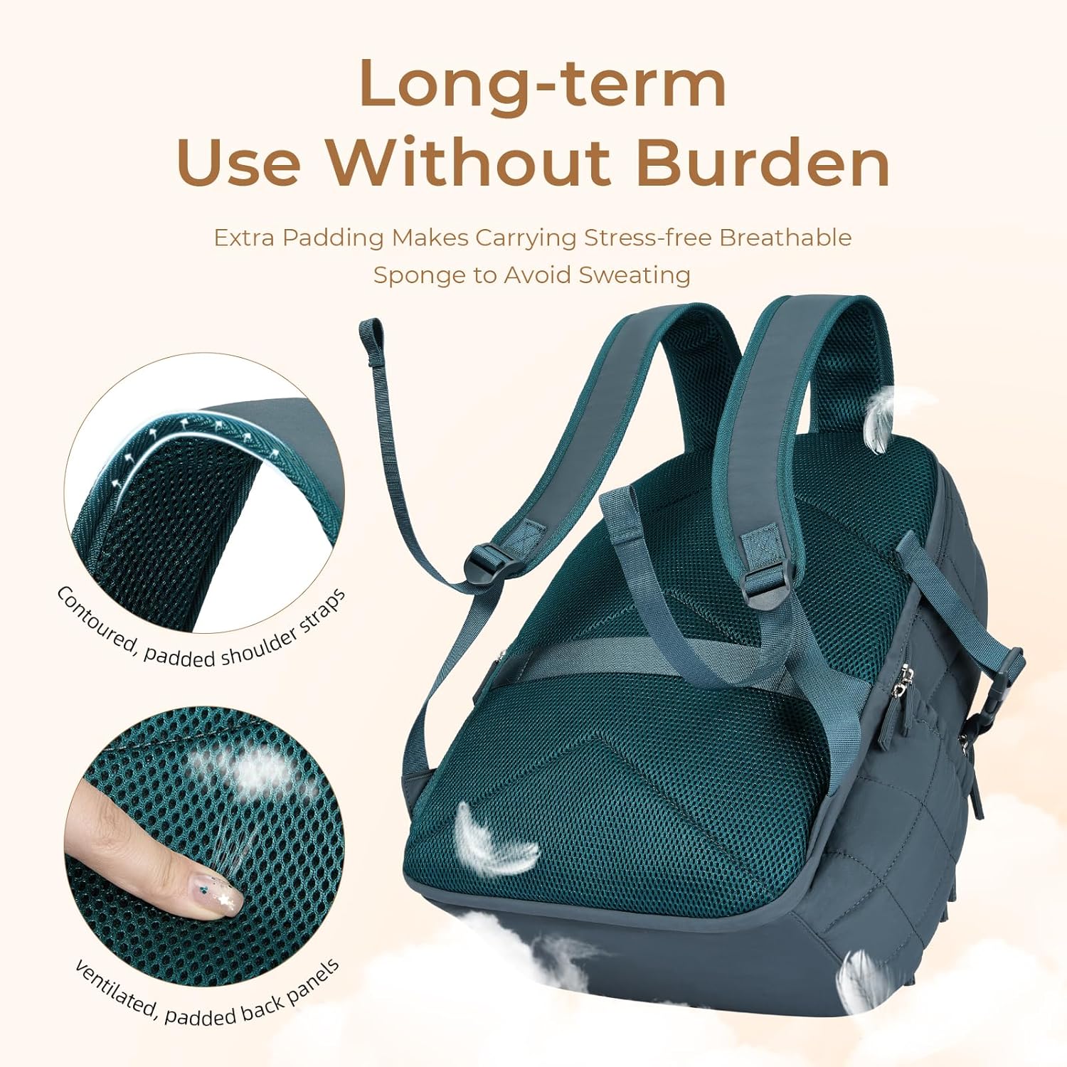 CLUCI 17.3 Inch Laptop Backpack for Women, Anti Theft Travel Backpack, Puffer Quilted Work Backpack, Water Resistant College Bookbag, Carry on backpack with RFID(Green) - Image 4