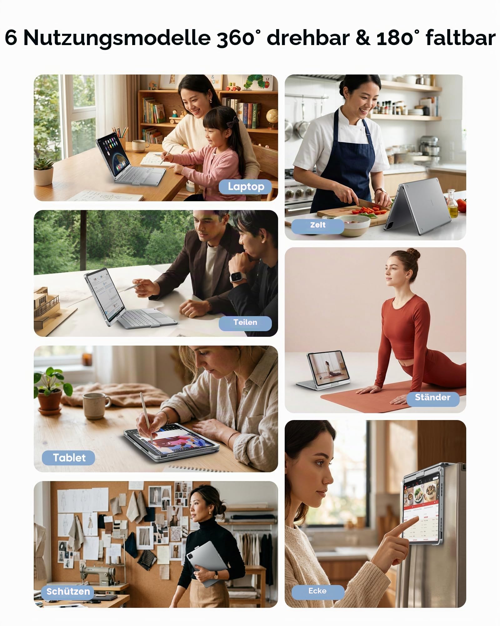 doqo iPad Air 11 & iPad Pro 11 Tastatur Hülle mit Trackpad,360° drehbar | Laptop-ähnliches Tippgefühl,Beleuchtung,kompatibel für iPad Air 11 M4/M3/M2,Air 5/4,Pro 11 (1.–4. Gen), mit Stifthalter