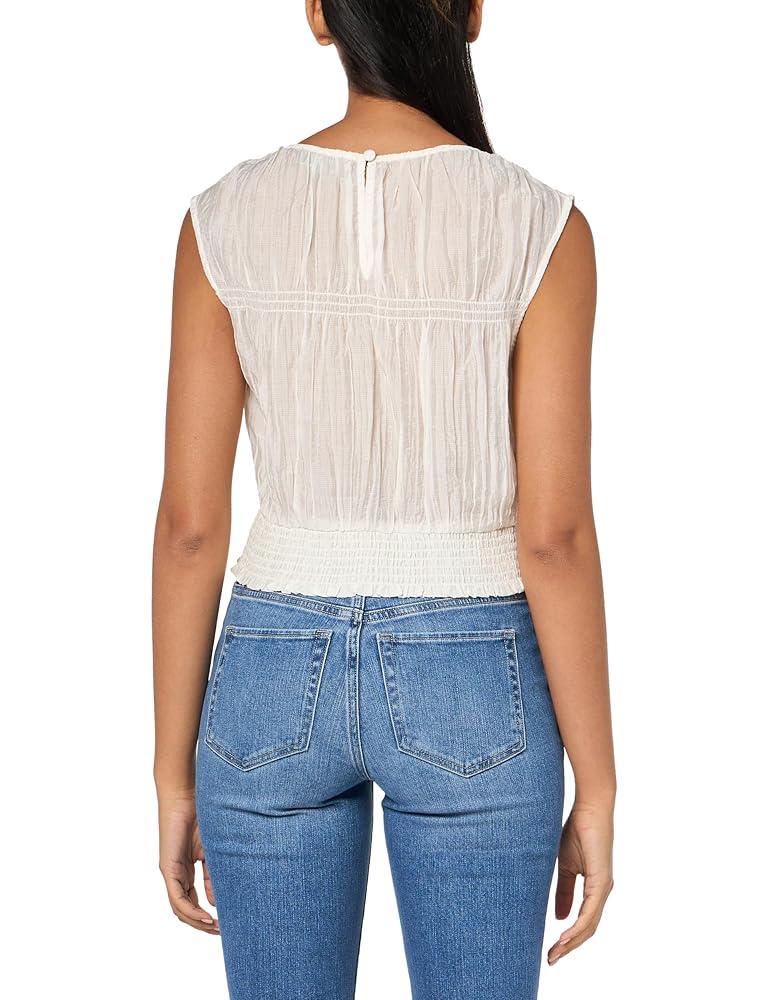BCBG New York Women's Sleeveless Crew Neck Smocked Waist